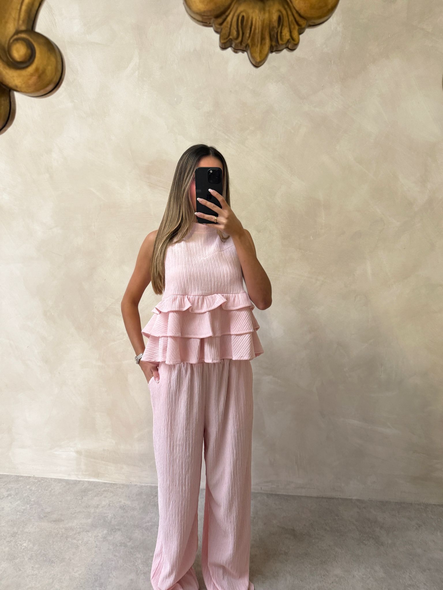 Frill Top trouser set - baby pink