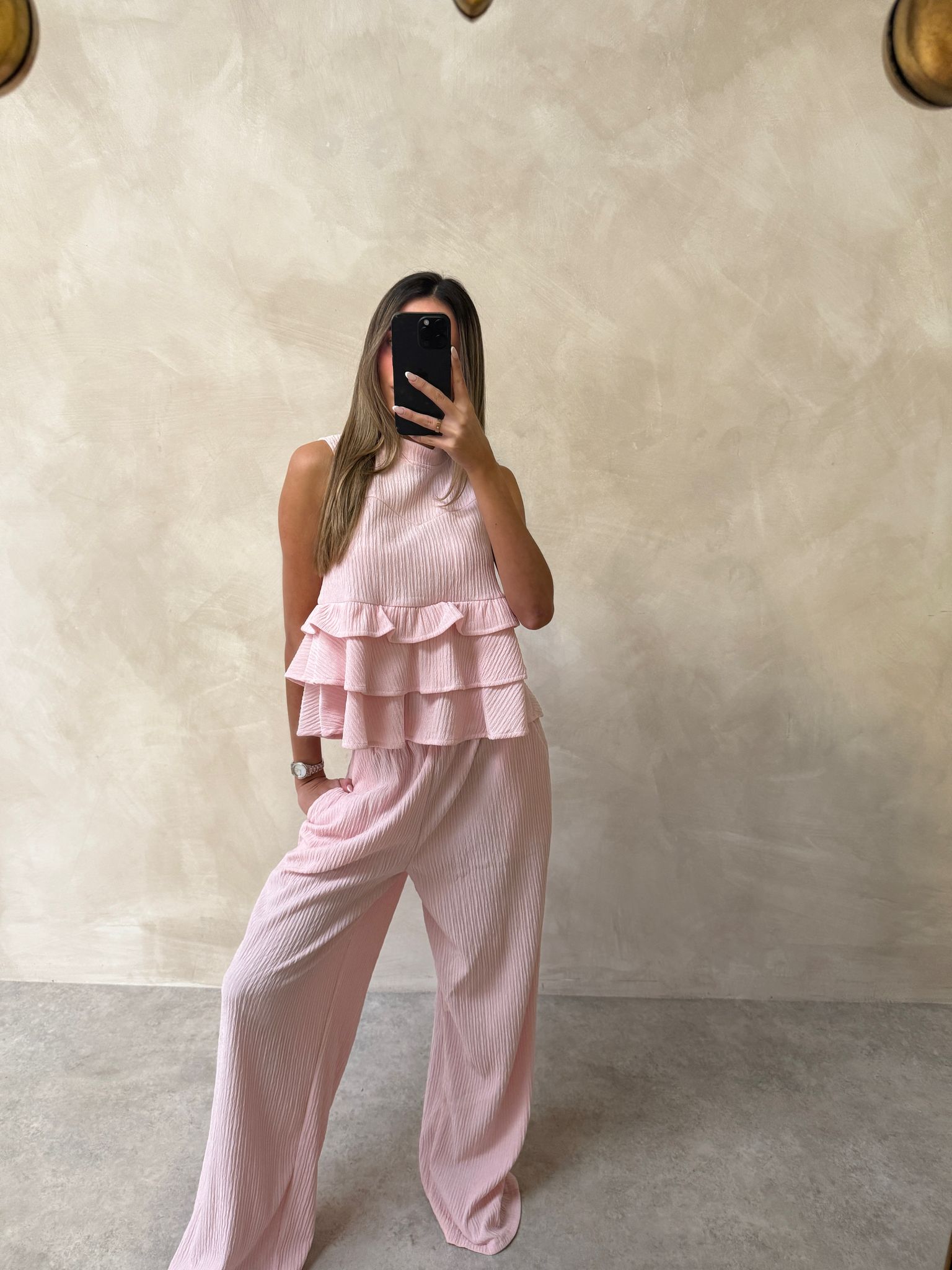 Frill Top trouser set - baby pink