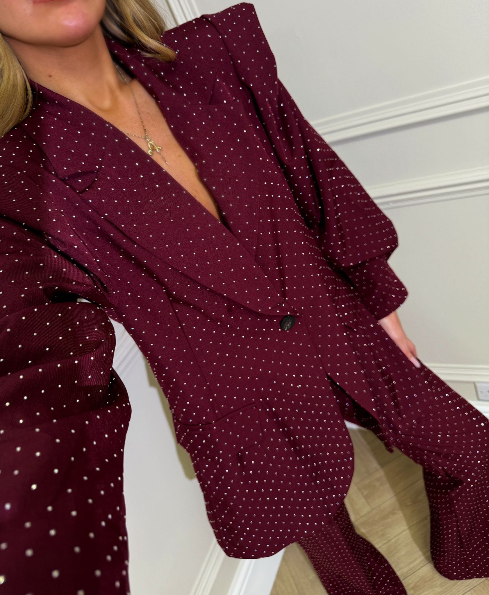 Diamond blazer and trouser set - wine
