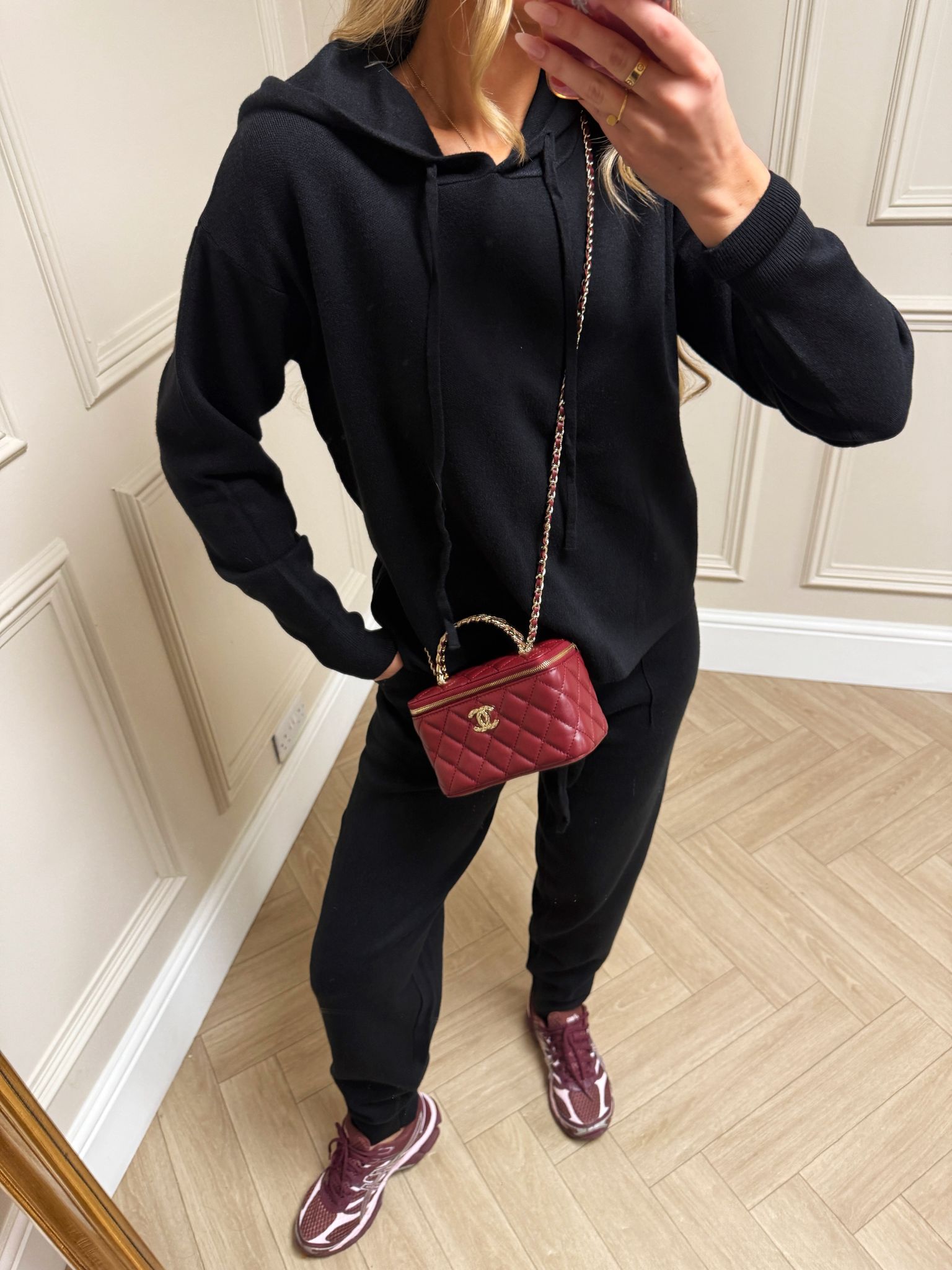 Knit hoodie lounge set - black