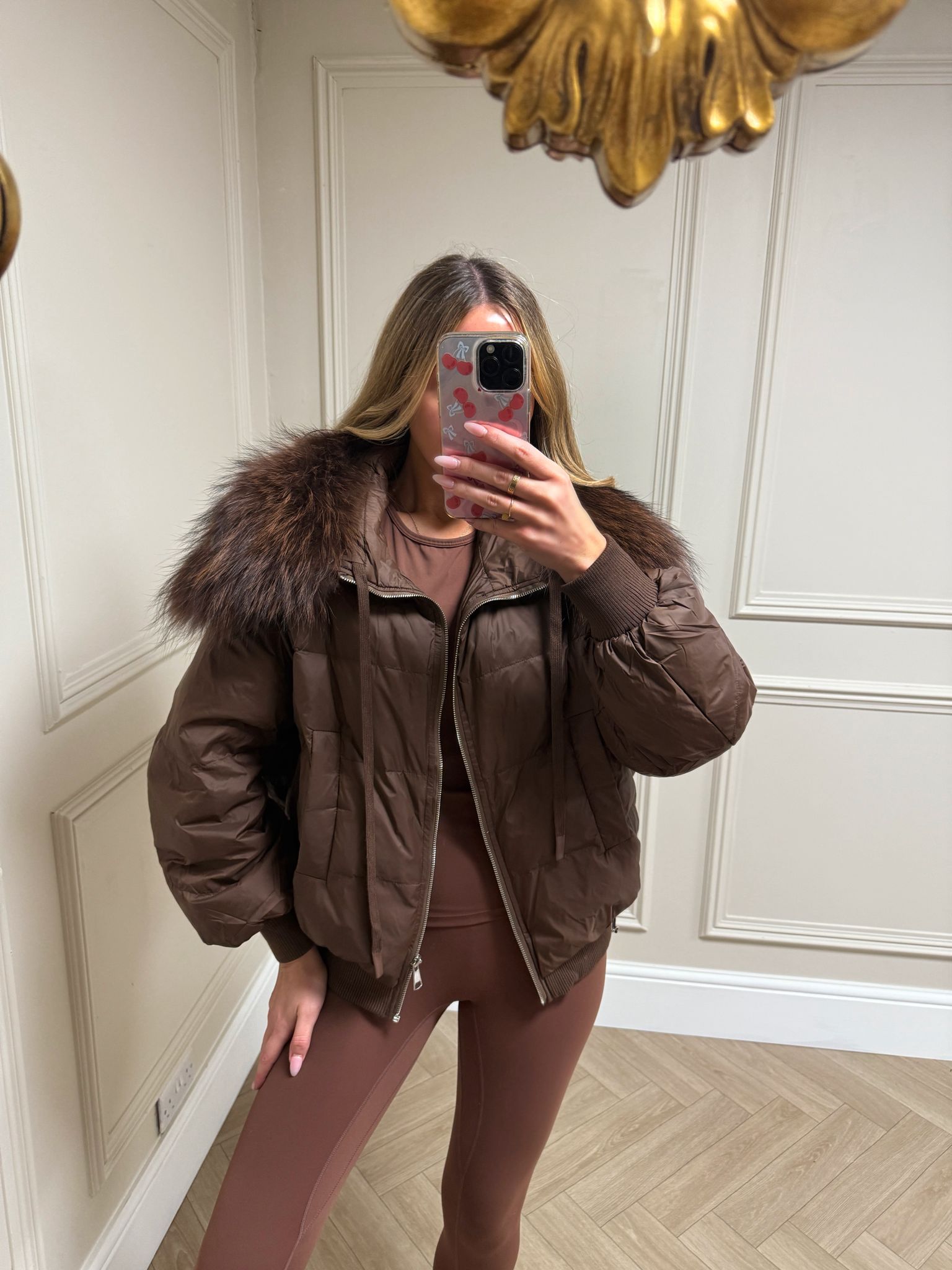 Rhea faux fur hood coat - chocolate