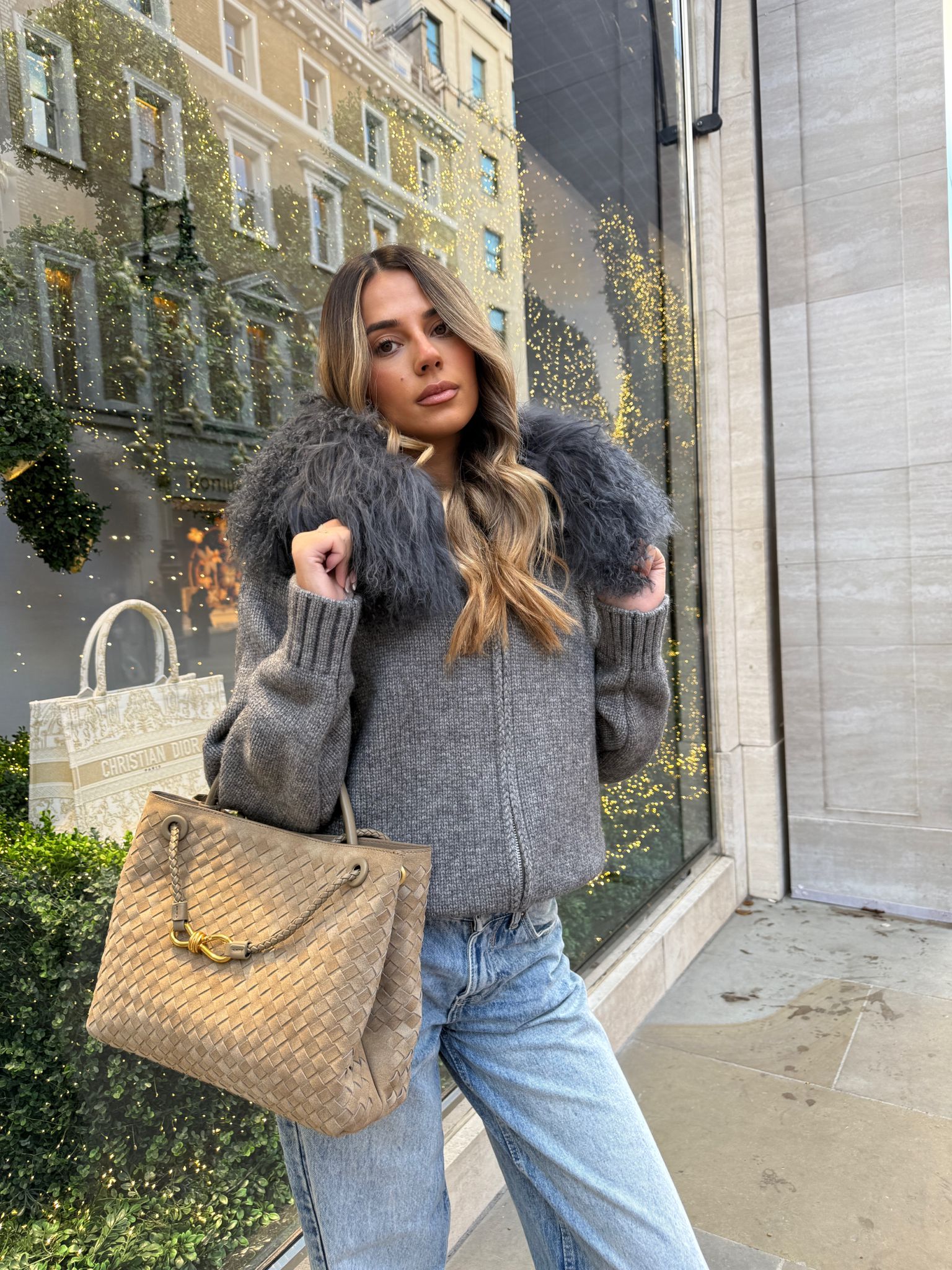 Mongolian Luxury Fur Cardigan Jacket - grey PRE ORDER