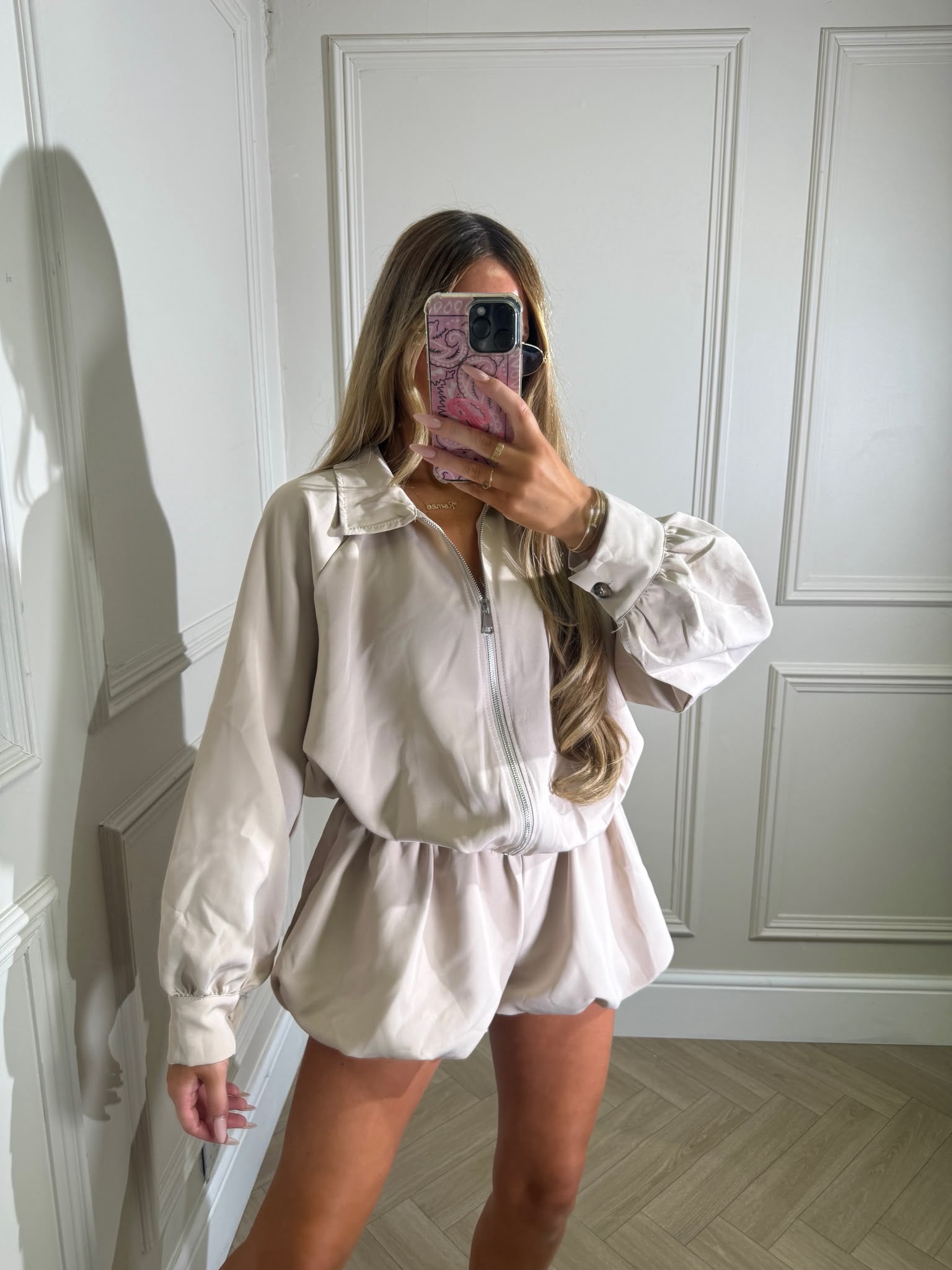 Jacket and puff shorts co-ord - beige