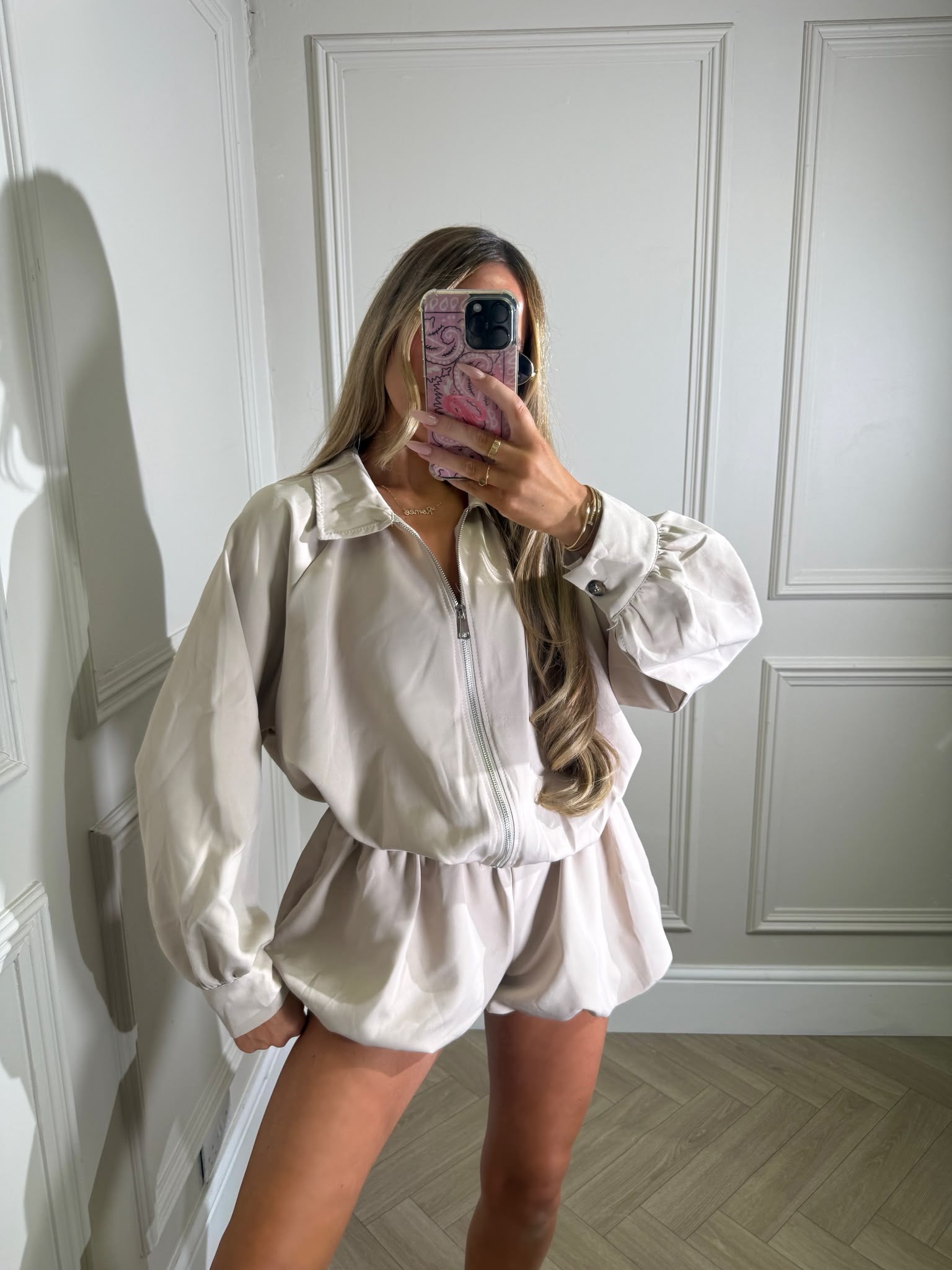 Jacket and puff shorts co-ord - beige