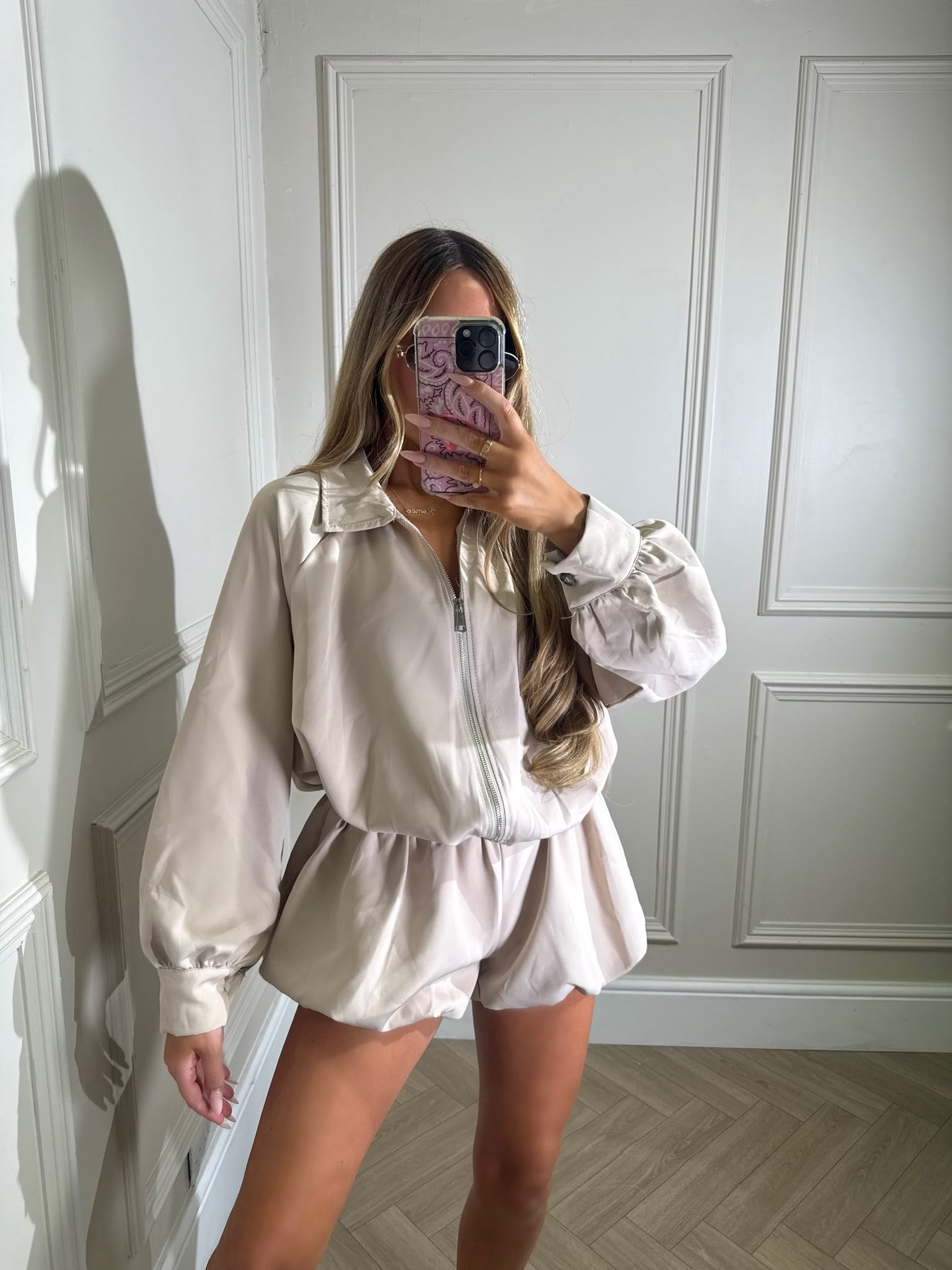 Jacket and puff shorts co-ord - beige