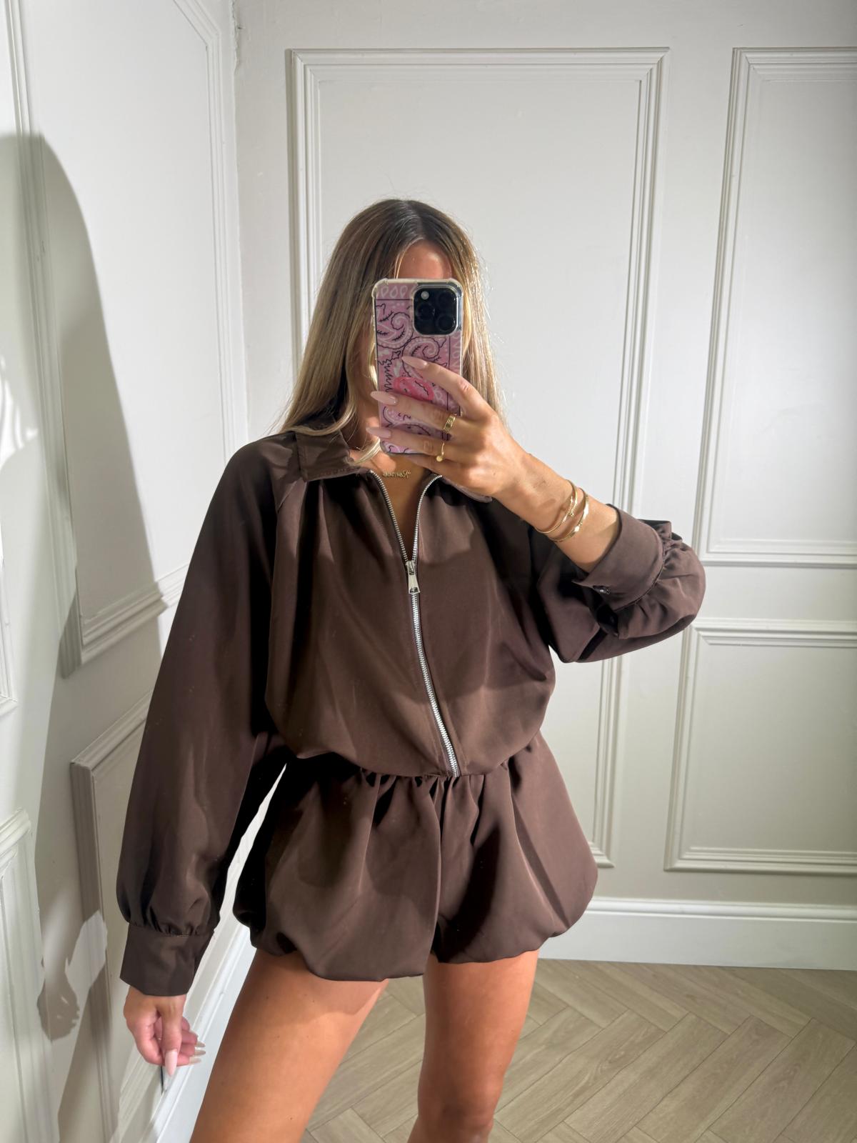 Jacket and puff shorts co-ord - brown