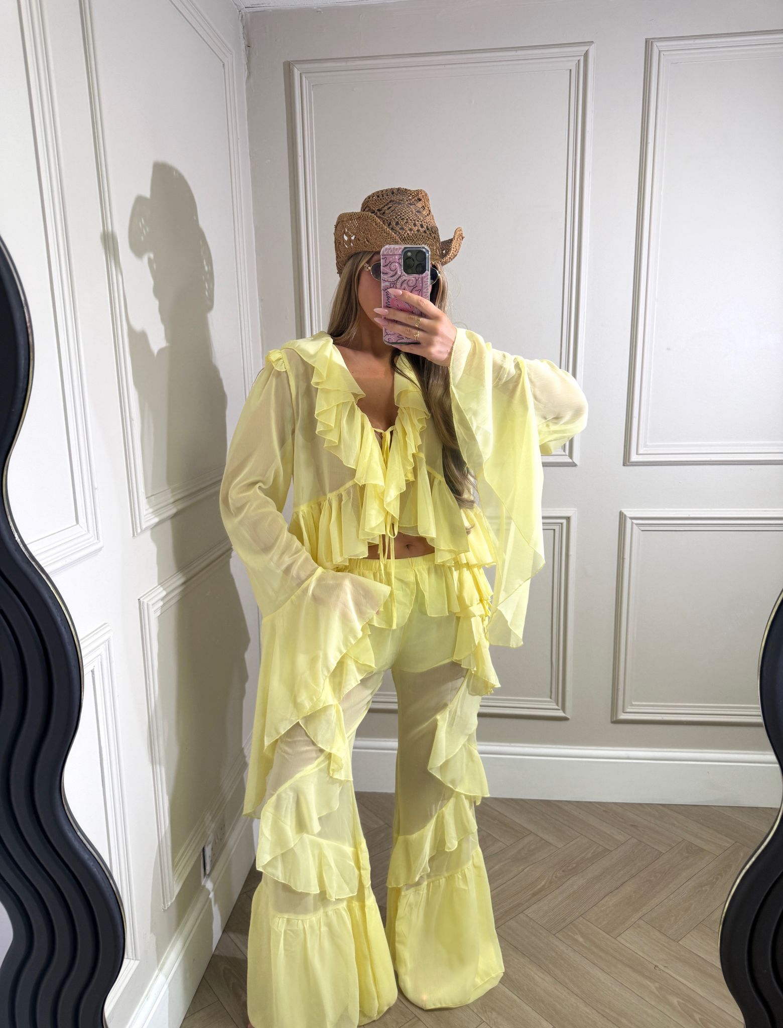 Ruffle shirt and trouser set - yellow
