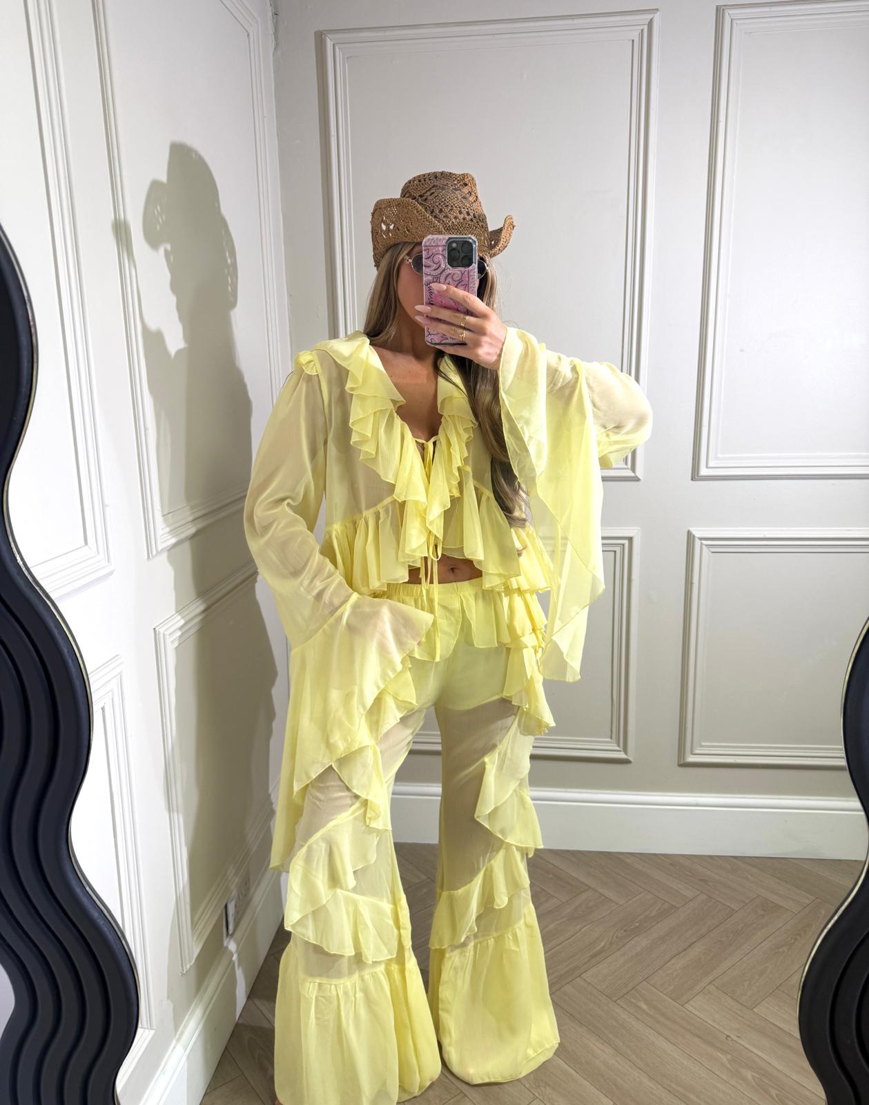 Ruffle shirt and trouser set - yellow