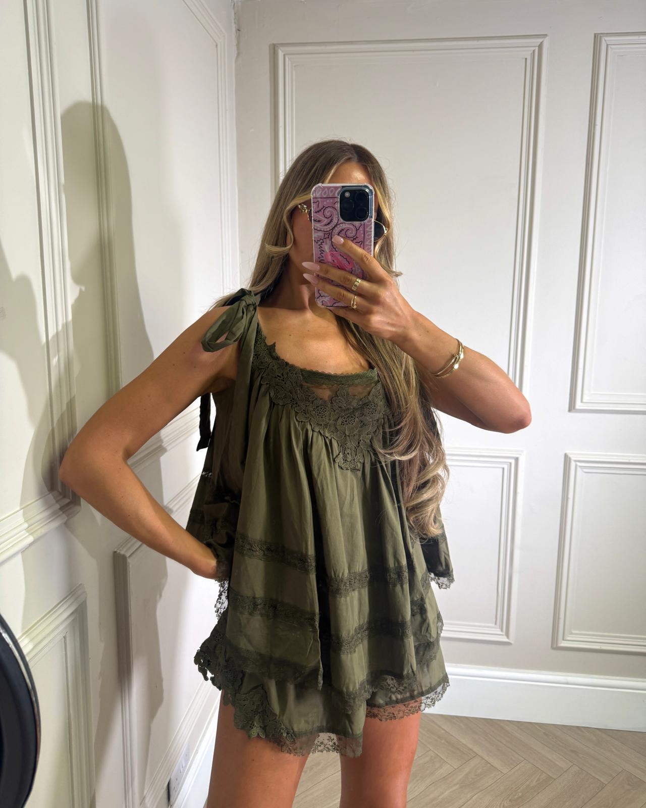 Luxury crochet lace tie set - khaki