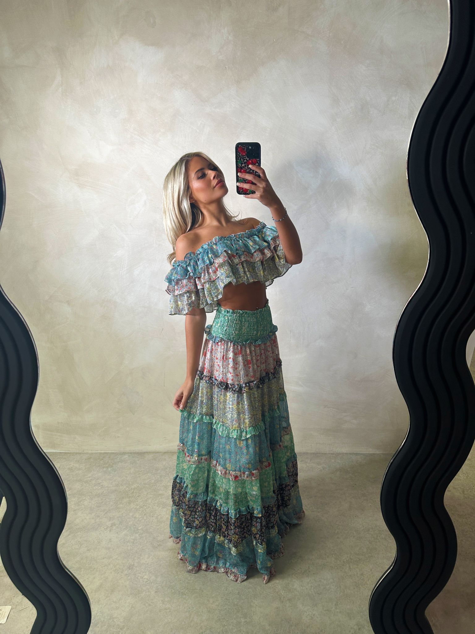 Boho skirt with matching top - green