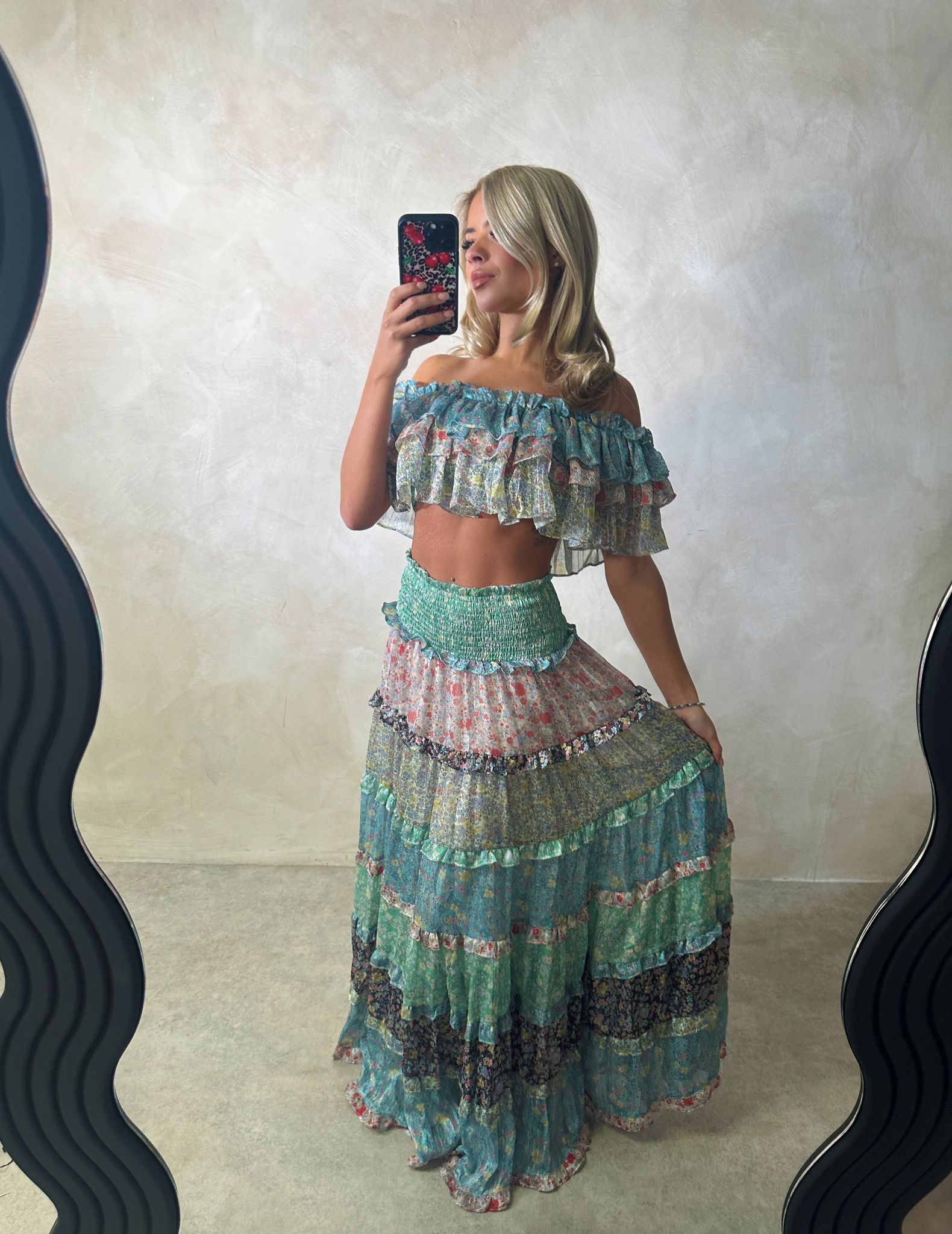 Boho skirt with matching top - green