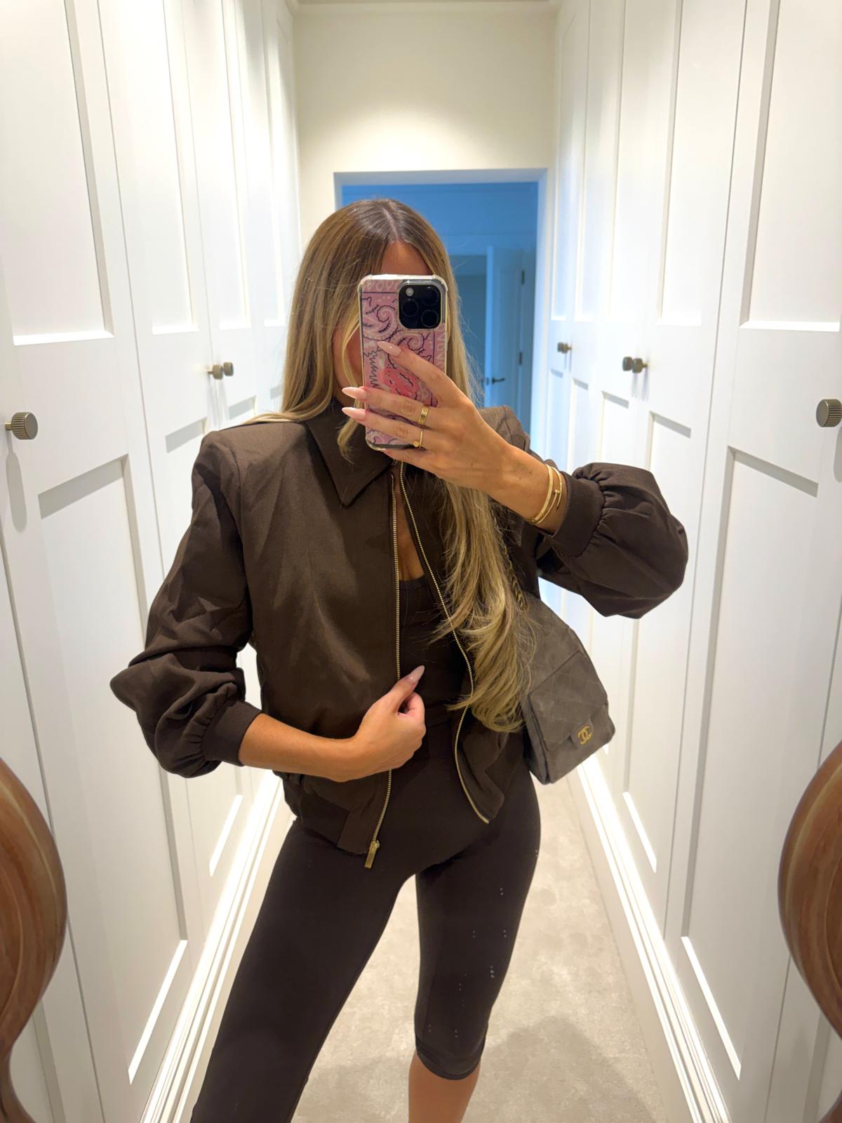 Shoulder pad collar jacket - brown