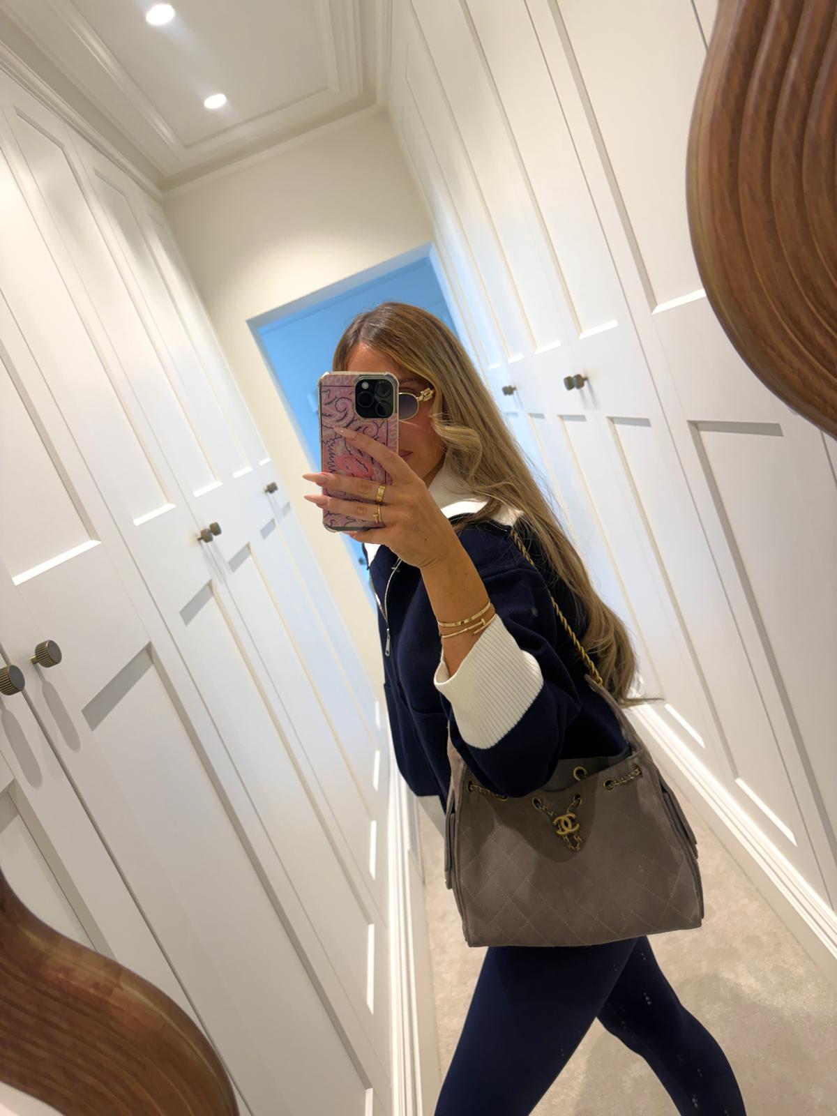 Knit cardigan jacket - navy & cream
