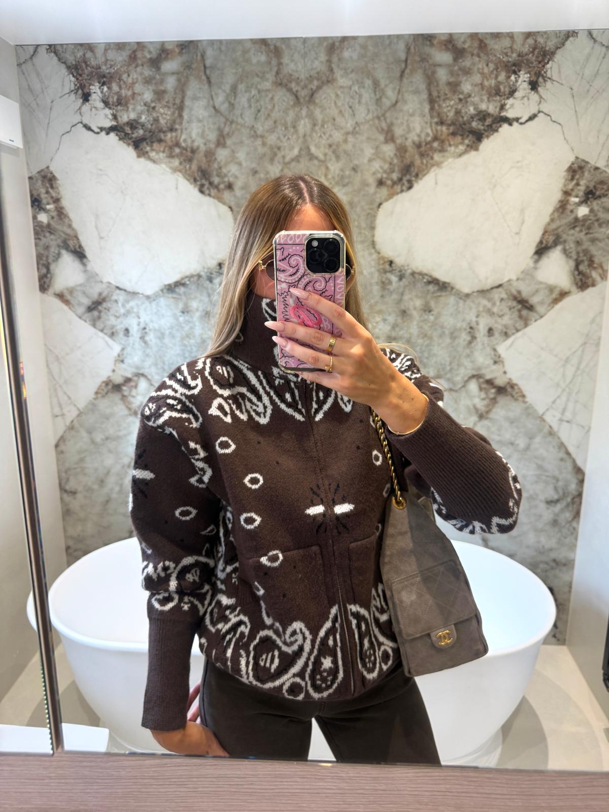 Bandana knit cardigan - brown