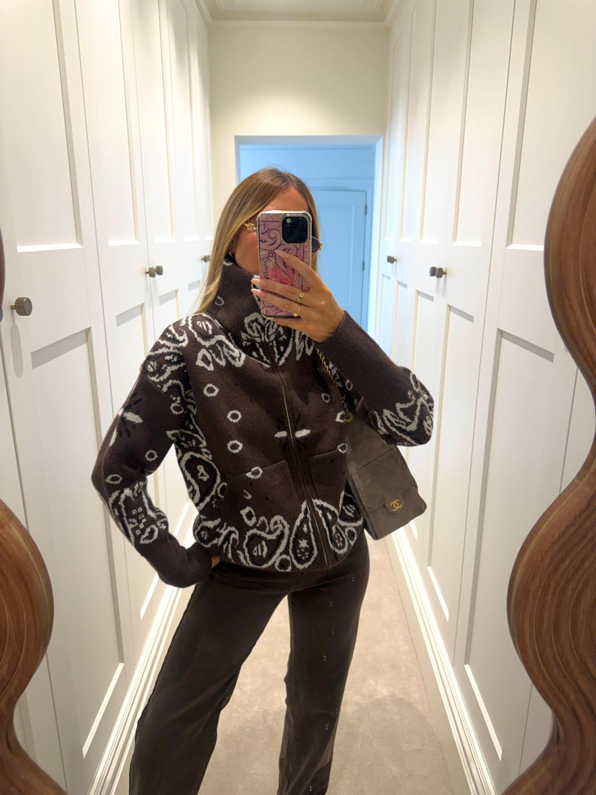Bandana knit cardigan - brown
