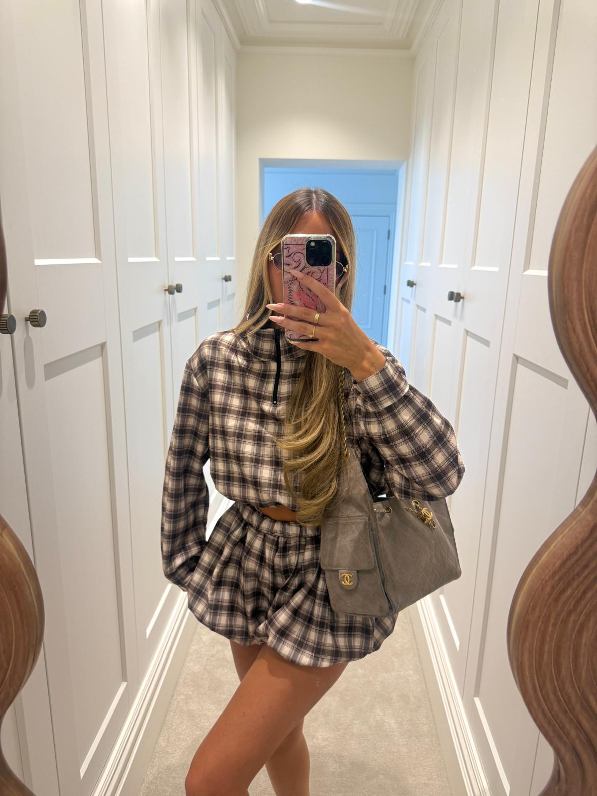 Check half zip co-ord - brown