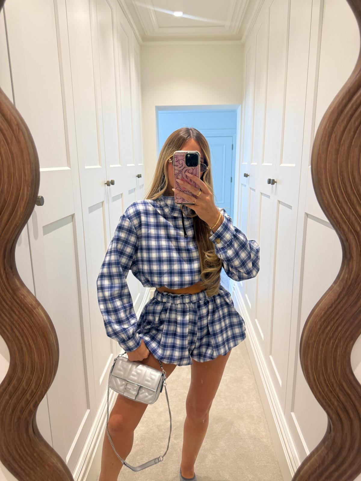 Check half zip co-ord - Blue
