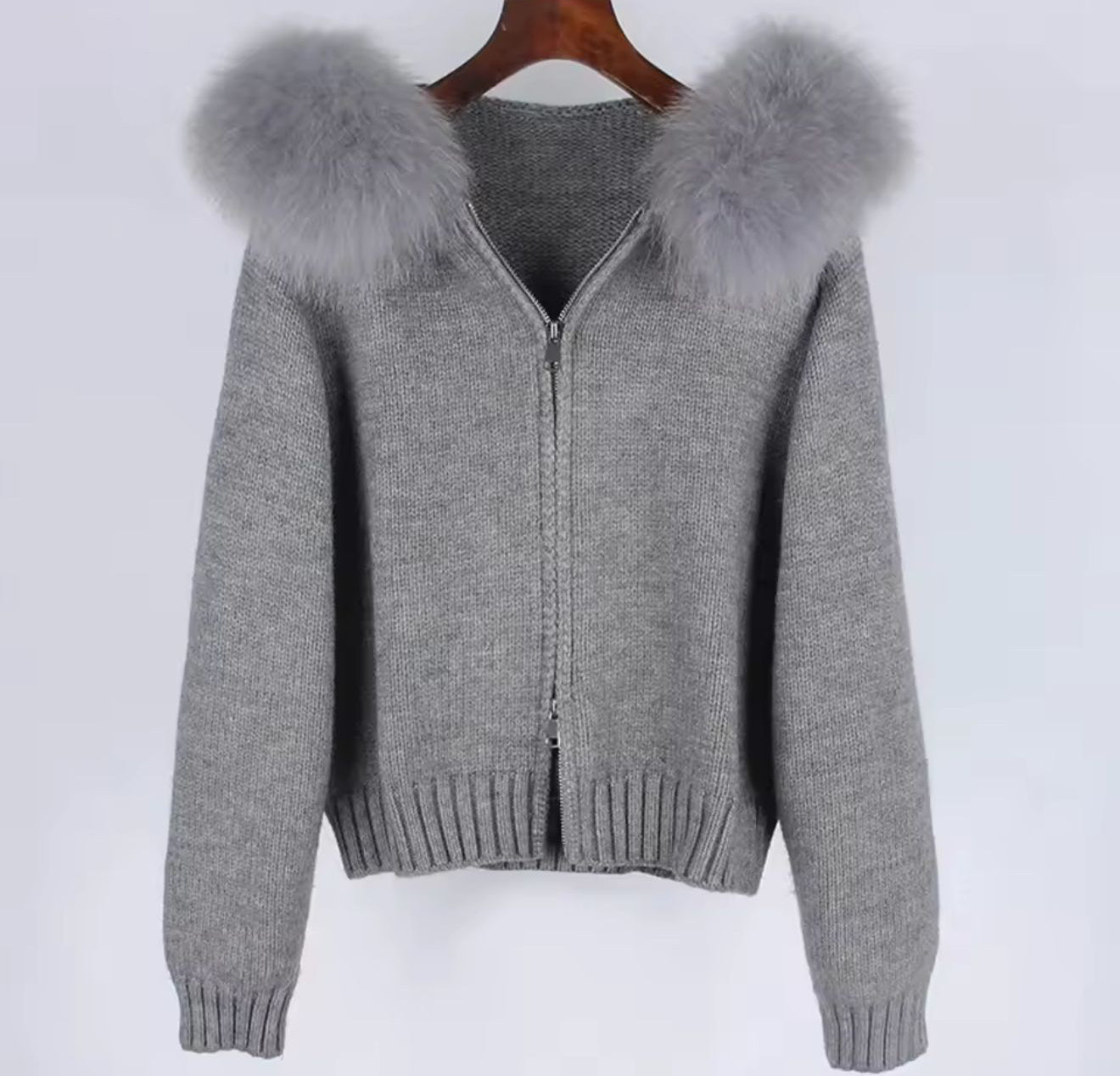 Luxury Fur Cardigan Jacket - grey - PRE ORDER