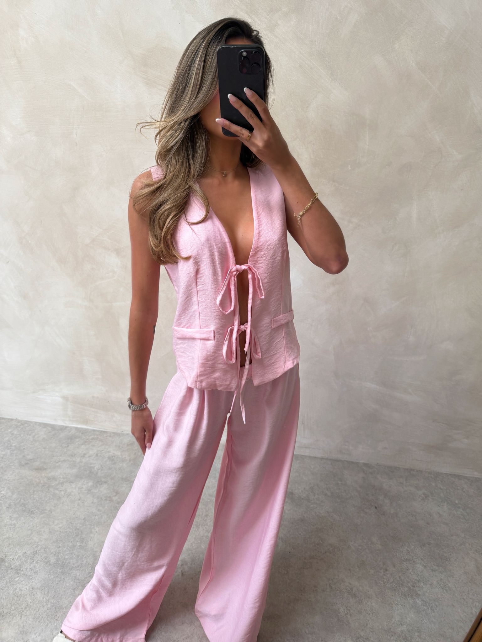Lori Tie Trouser Set - Pink