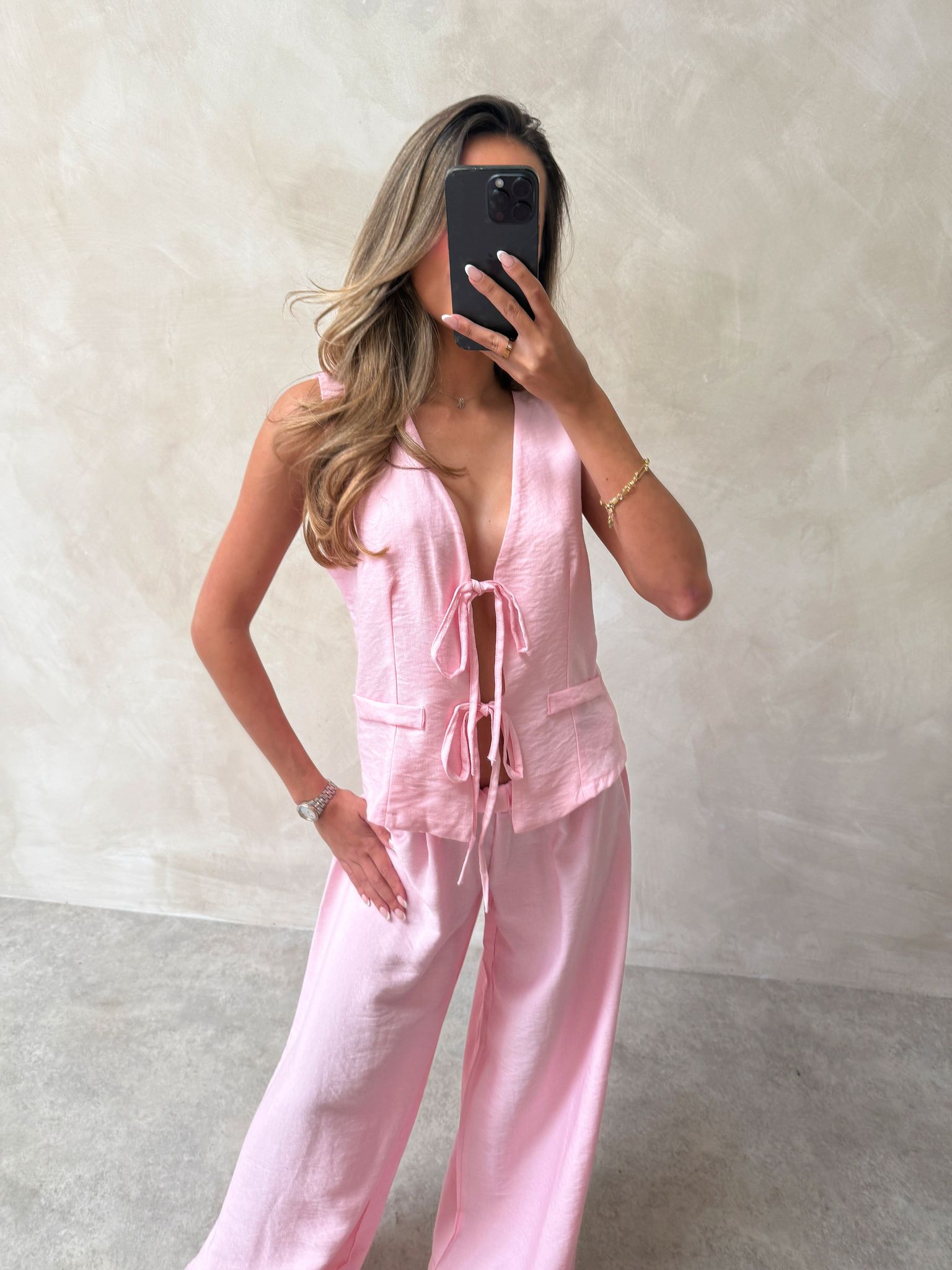 Lori Tie Trouser Set - Pink