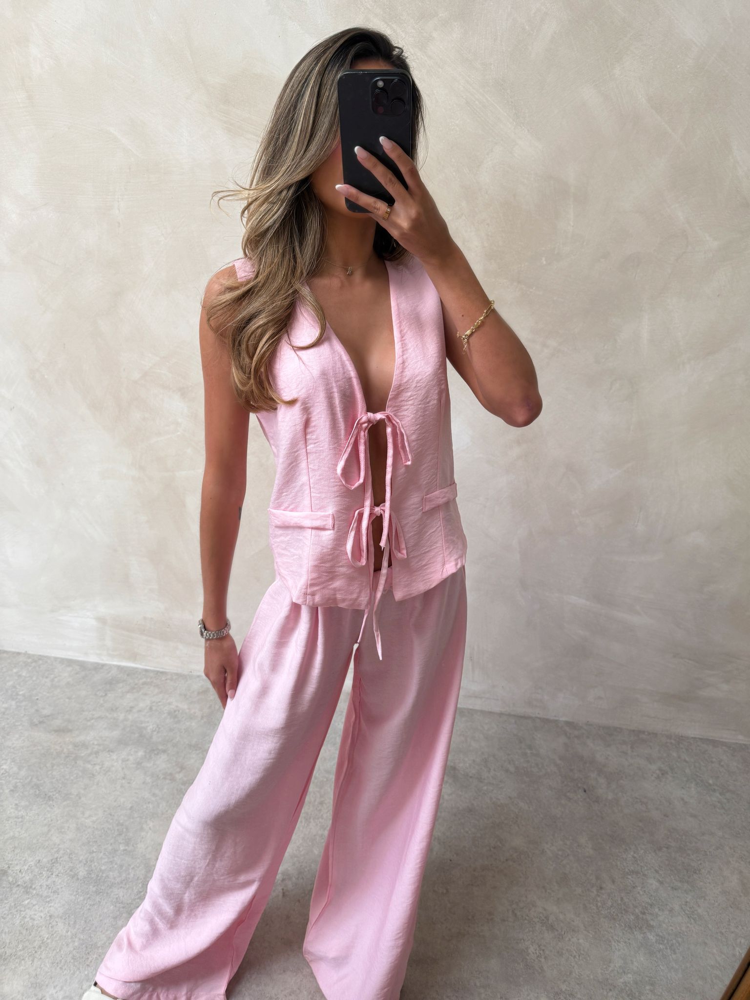 Lori Tie Trouser Set - Pink