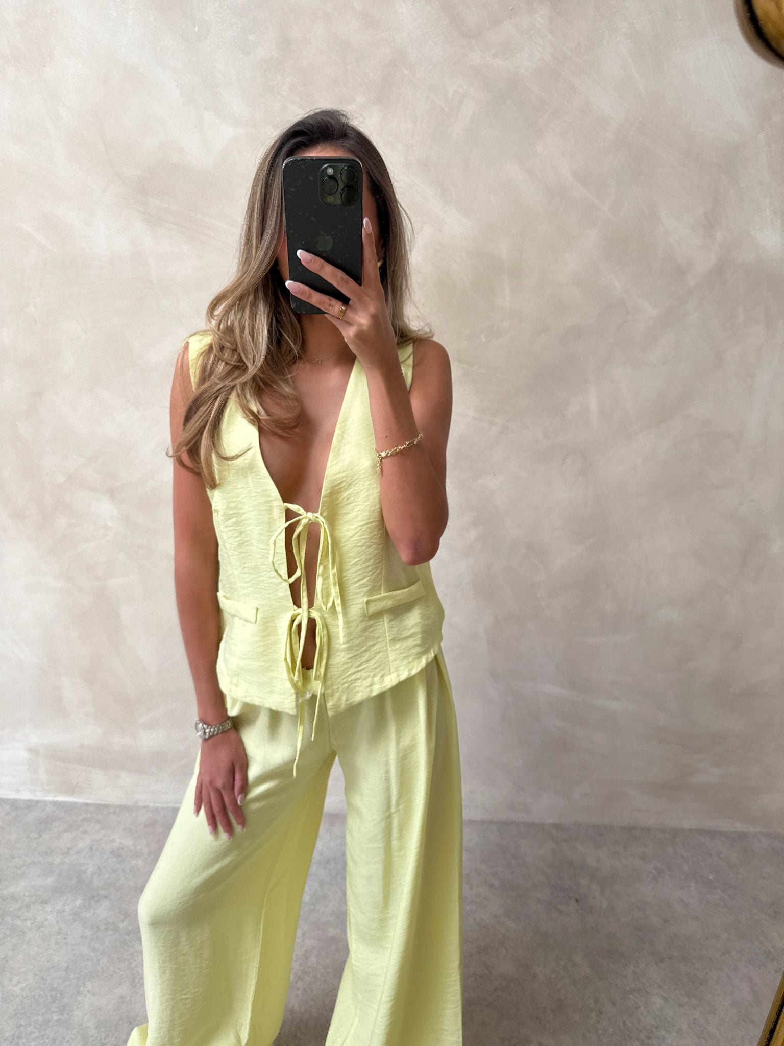 Lori Tie Trouser Set - Yellow
