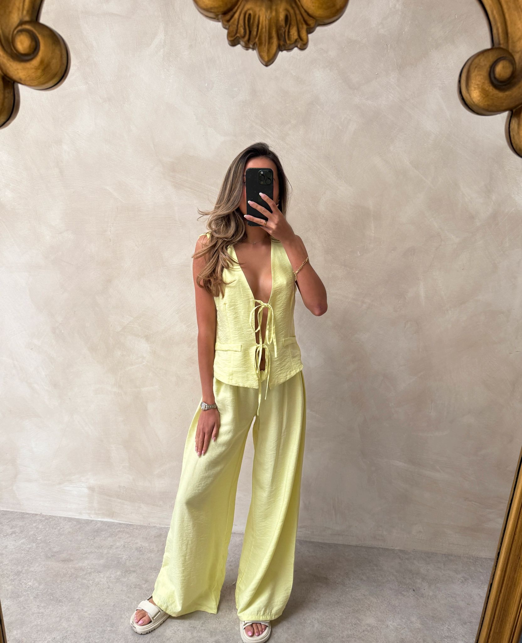 Lori Tie Trouser Set - Yellow