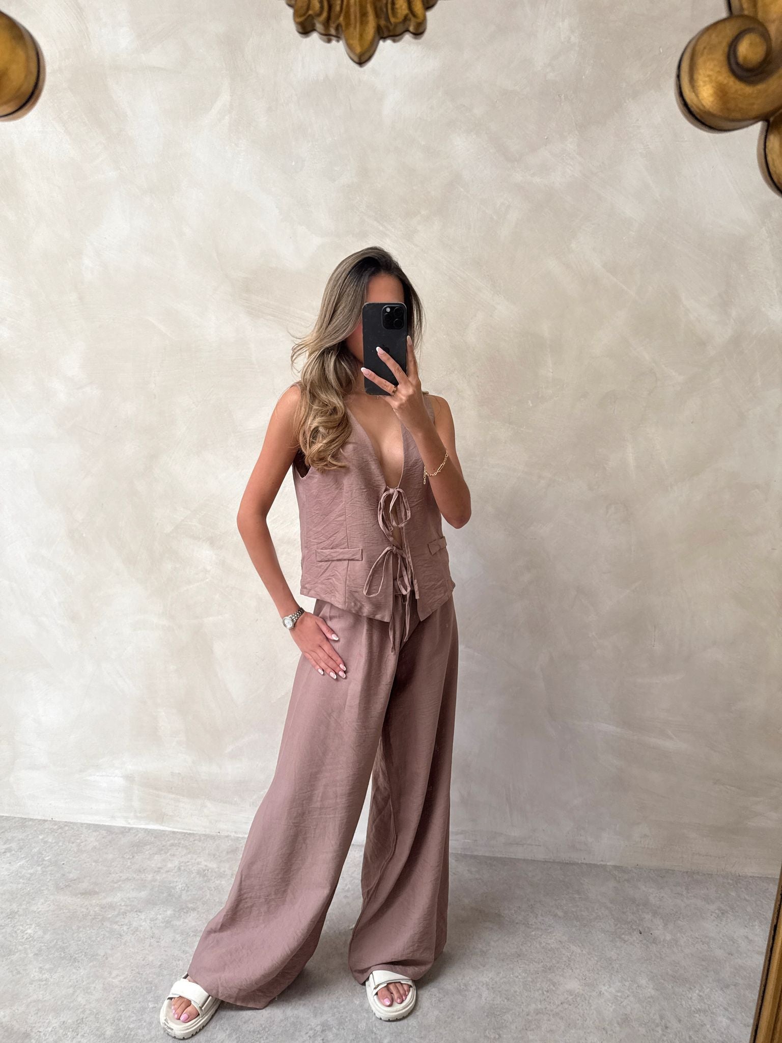 Lori Tie Trouser Set - Mocha