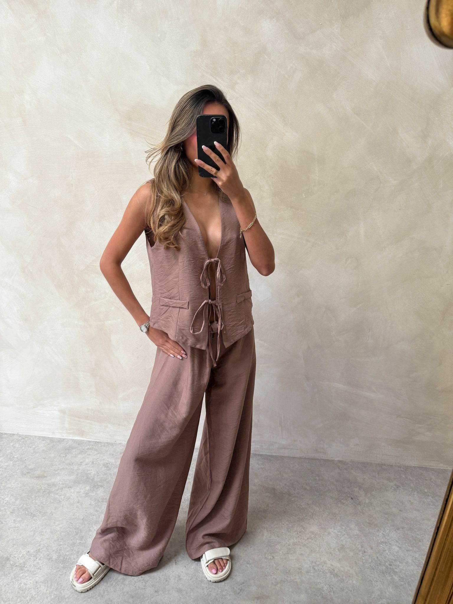 Lori Tie Trouser Set - Mocha