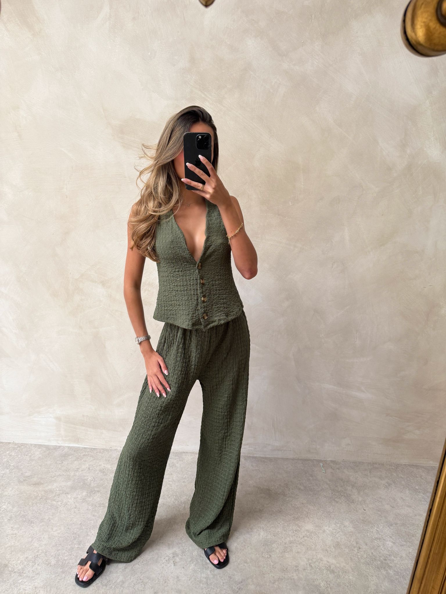 Livvy cheesecloth waistcoat set - khaki