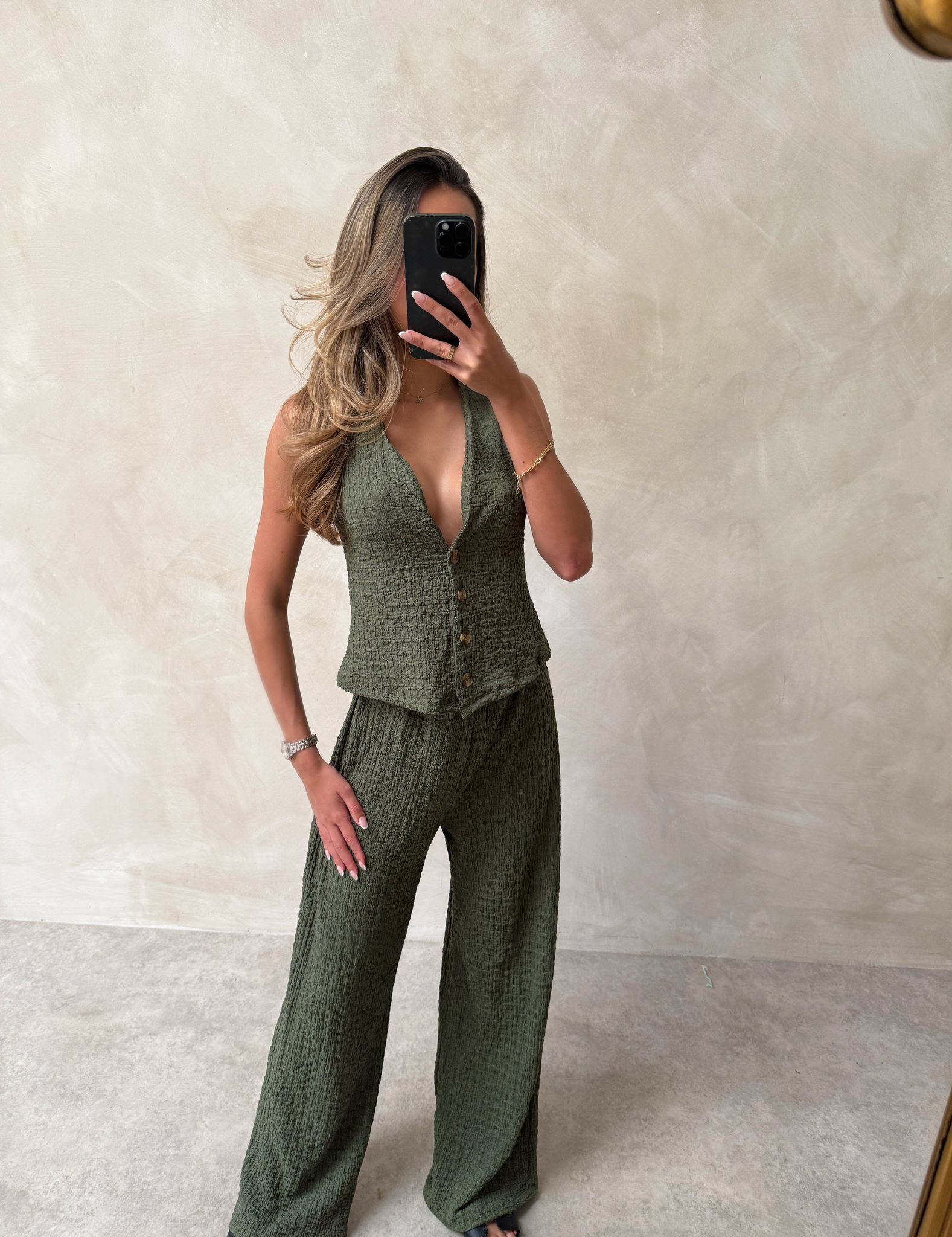 Livvy cheesecloth waistcoat set - khaki