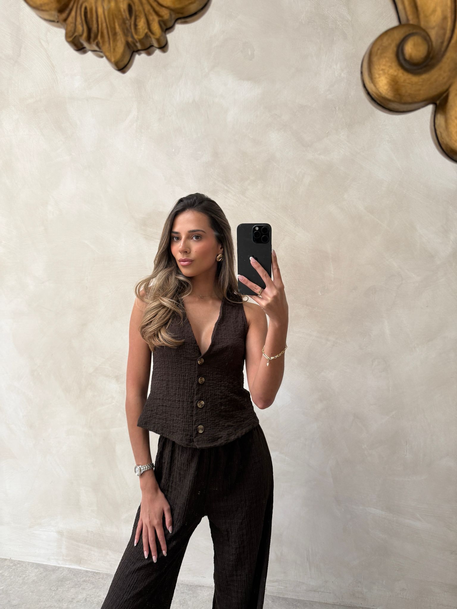 Livvy cheesecloth waistcoat set - chocolate