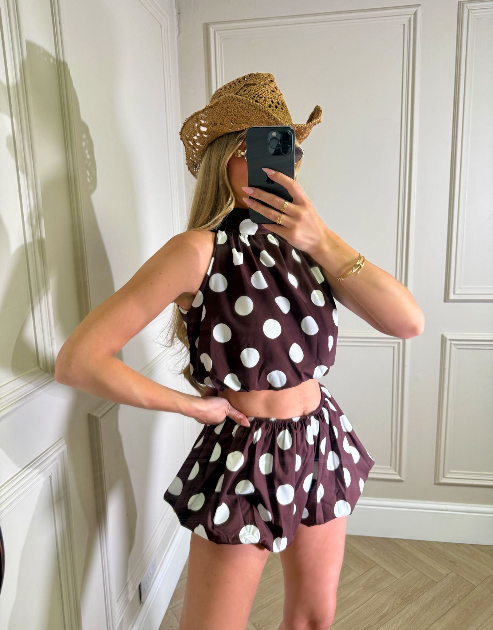 Dottie balloon short set - brown