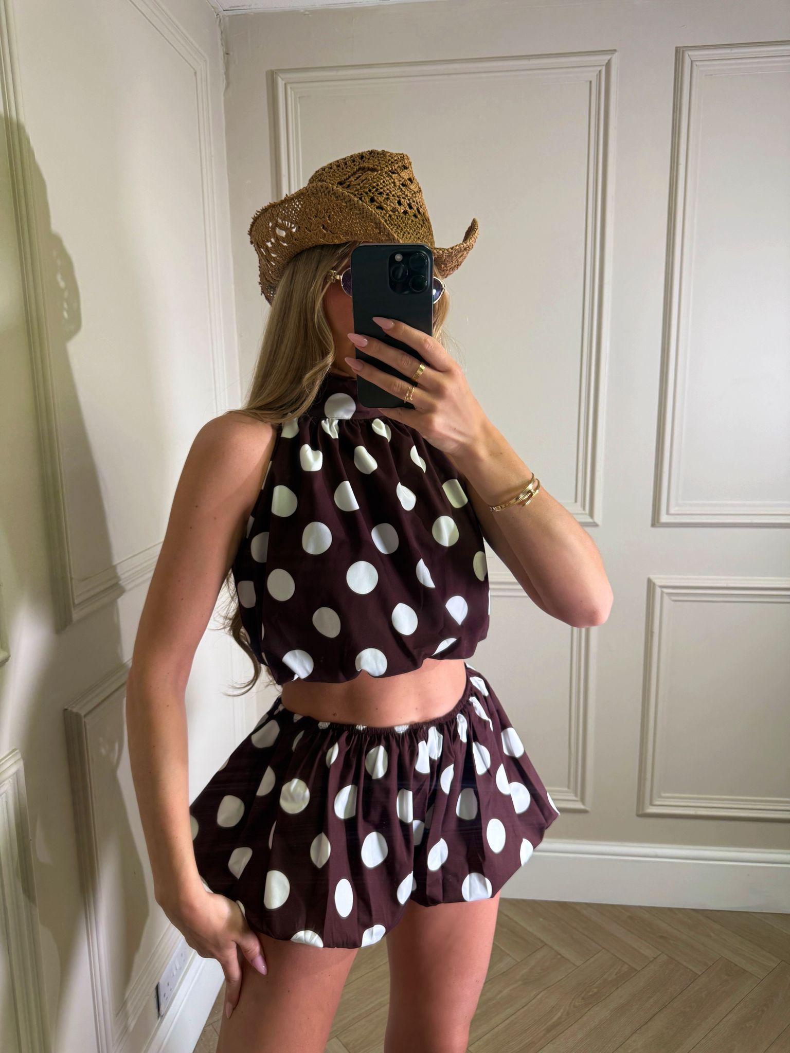 Dottie balloon short set - brown