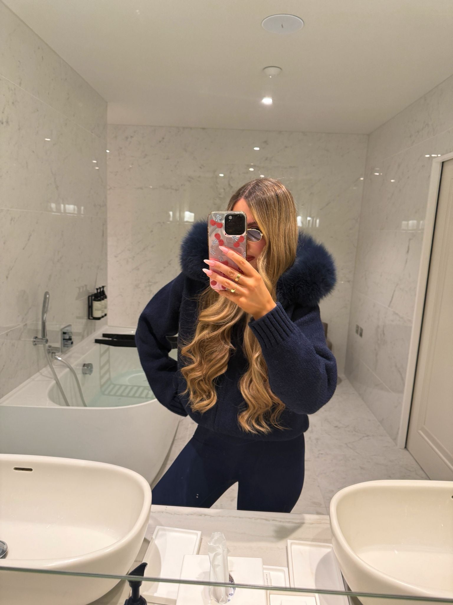 Luxury Fur Cardigan Jacket - Navy