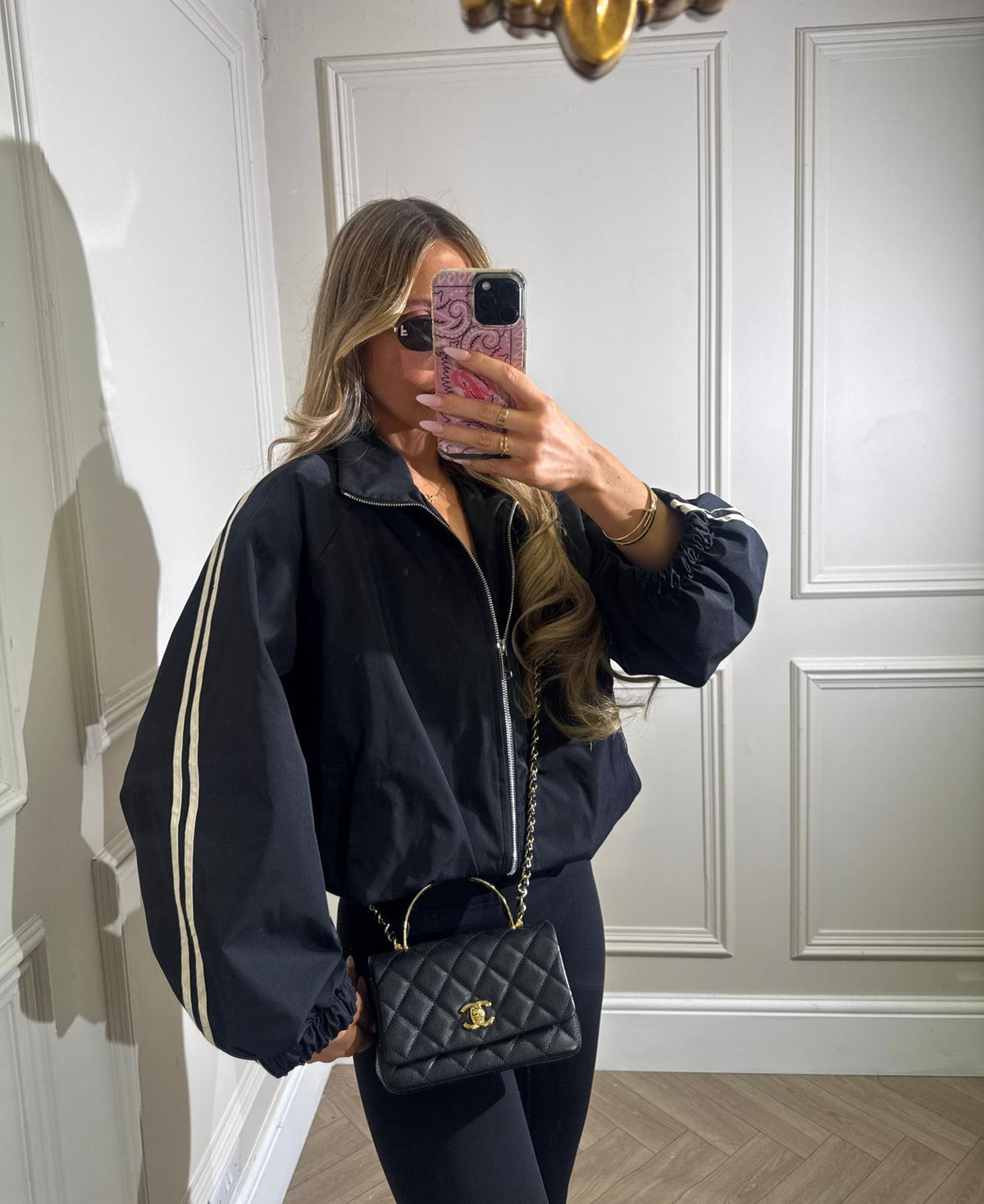Stripe waterproof jacket - black