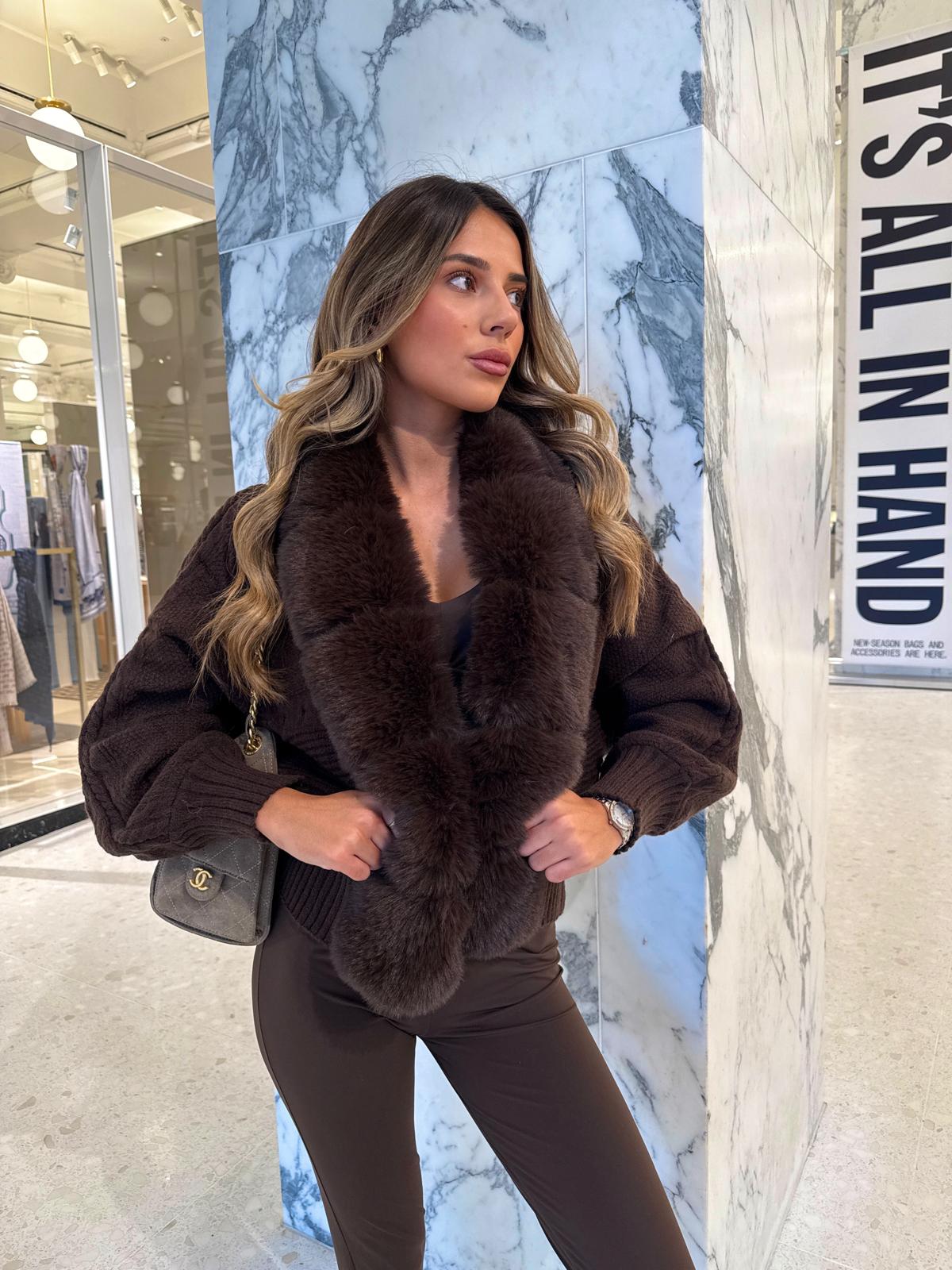 Knit fur cardigan - brown