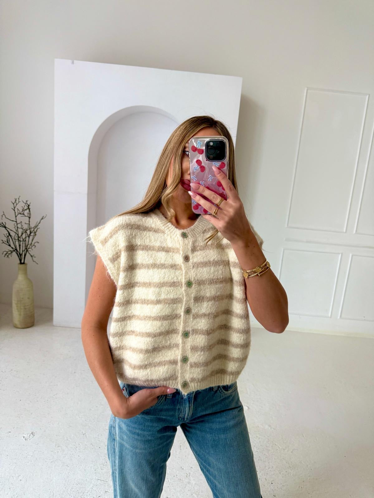 Knit stripe top - beige