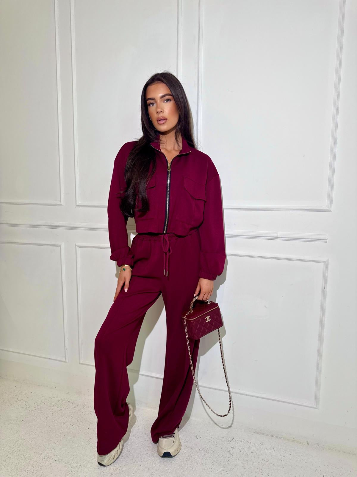Gold zip pocket tracksuit - wine