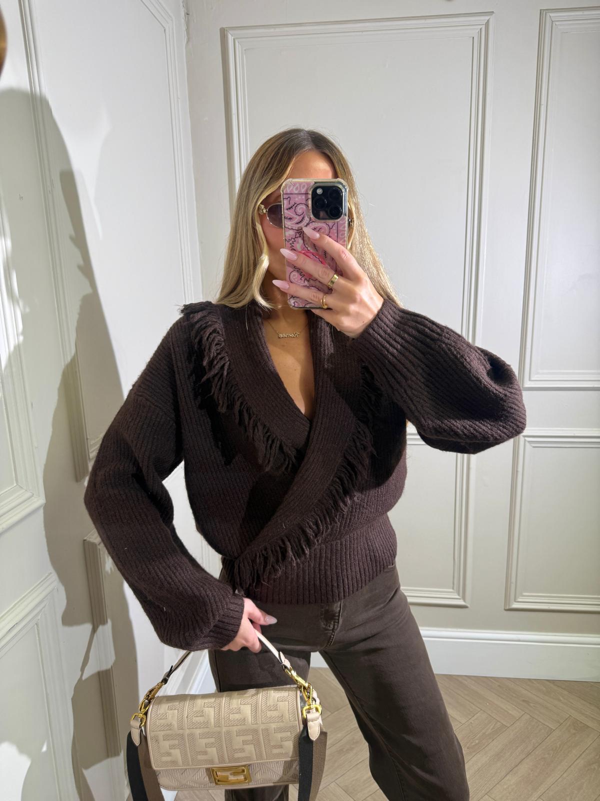 Fringe knit jumper - chocolate