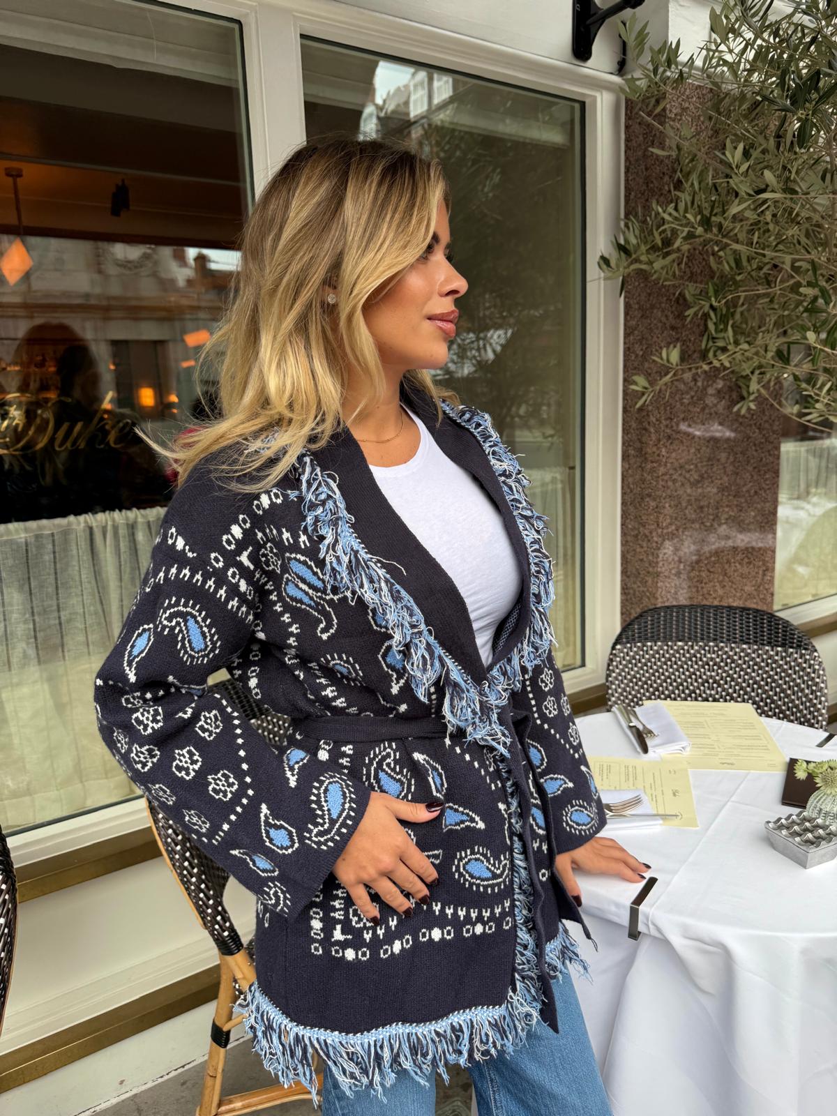 Bandana belt tassel cardigan - Navy