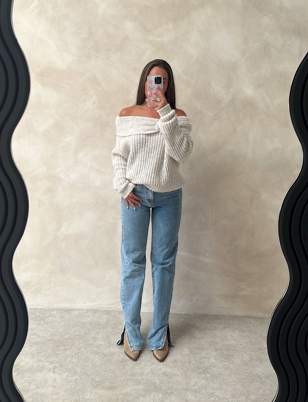 Off shoulder knit jumper - cream