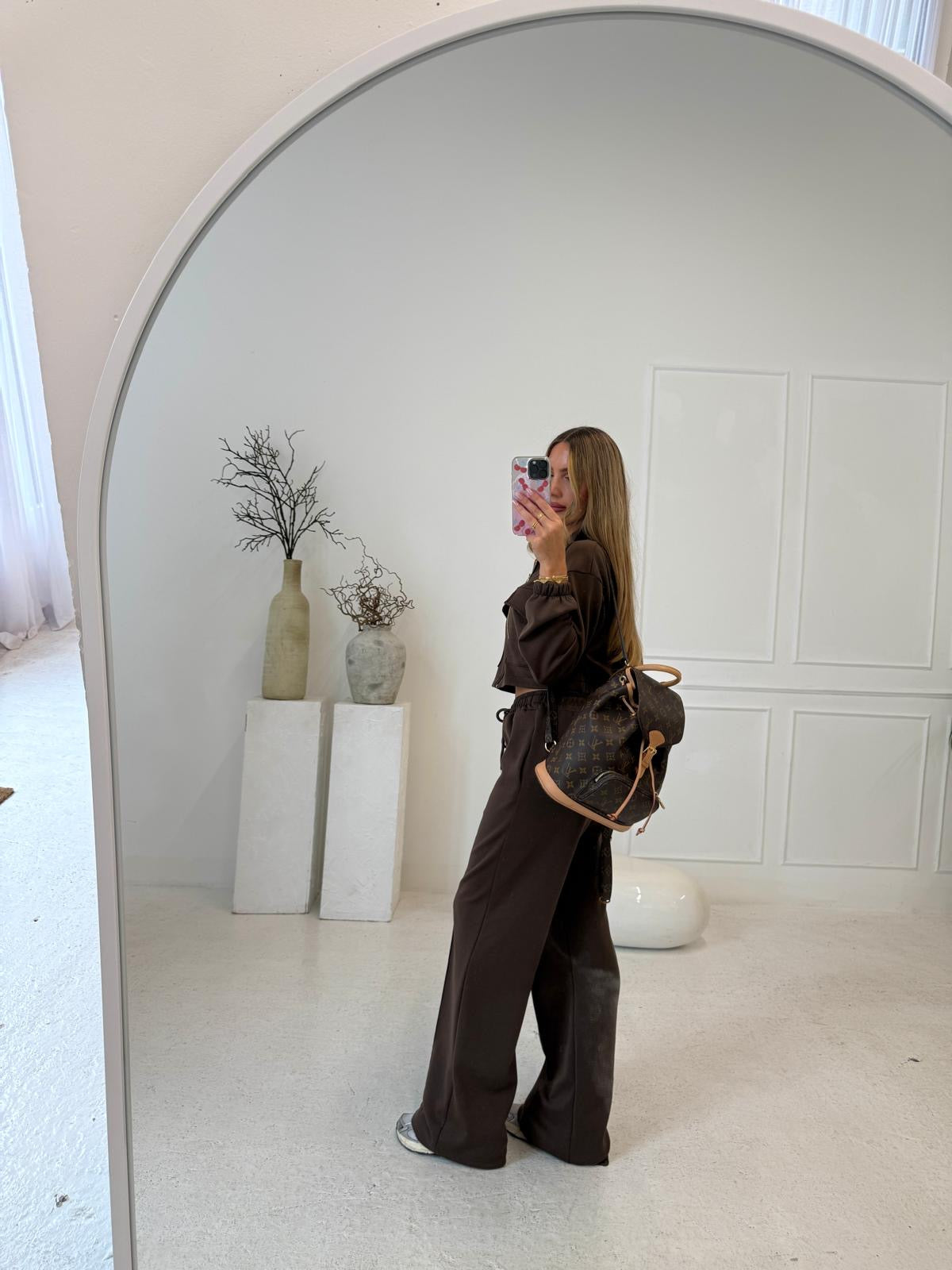 Gold zip pocket tracksuit - brown