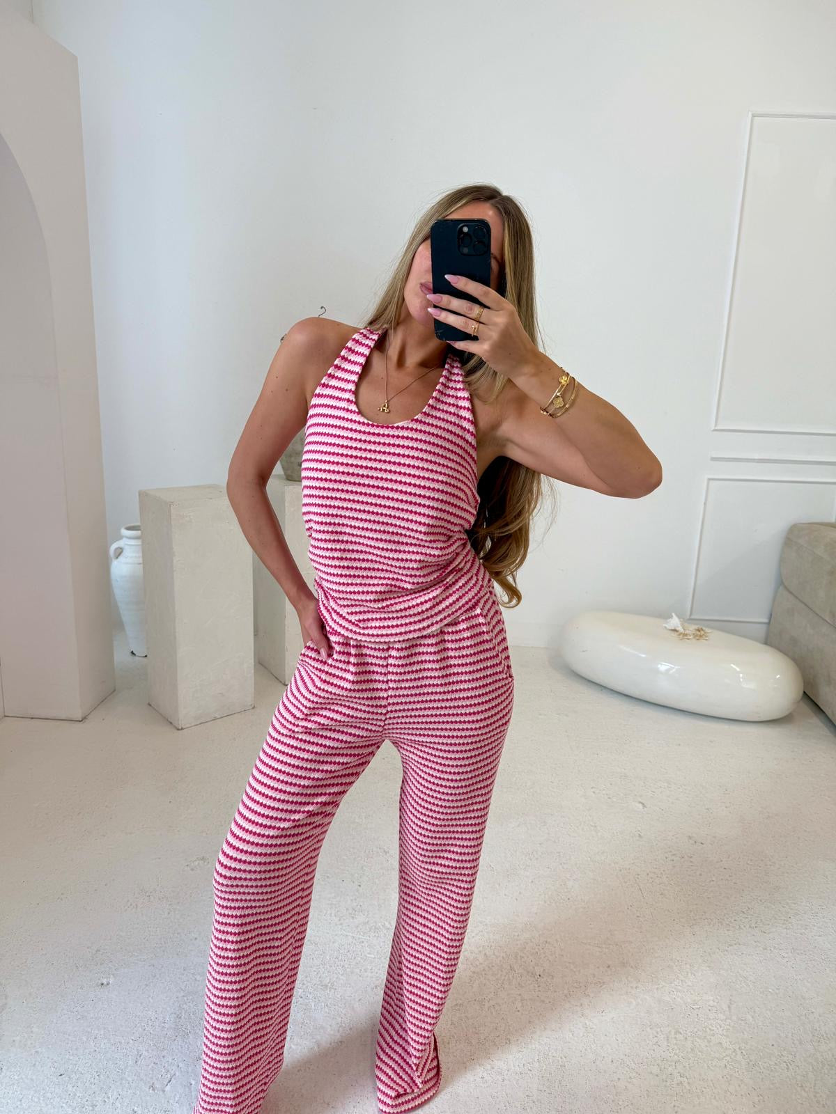 Halterneck stripe lounge set - pink