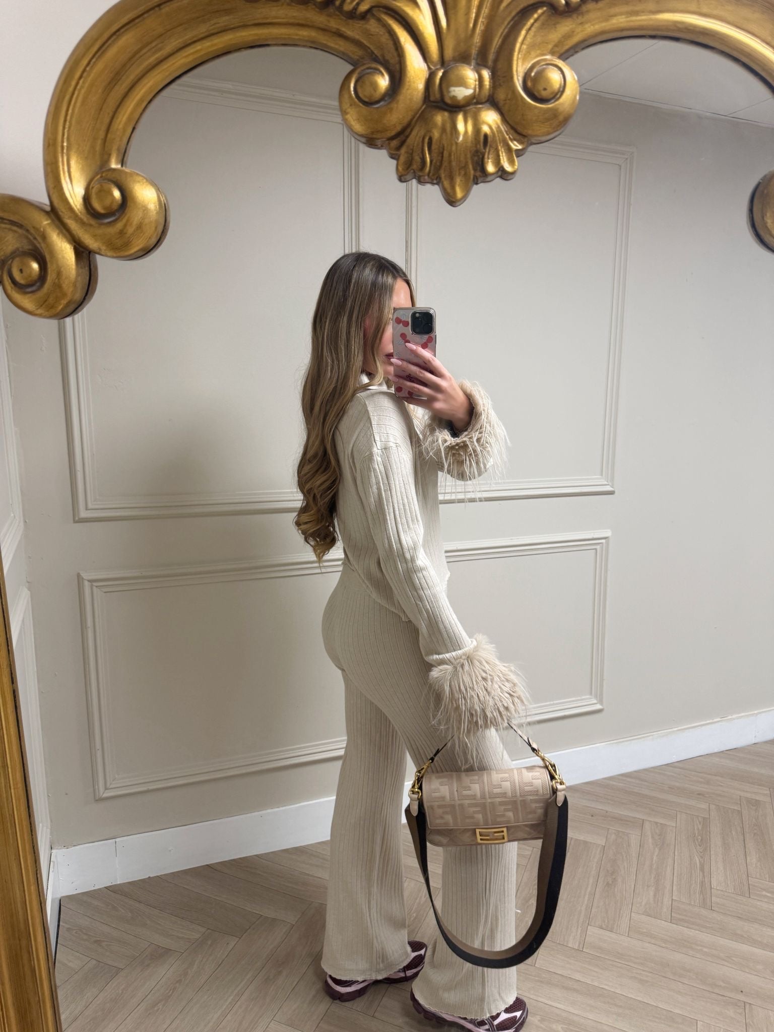 Fur cuff lounge set - taupe