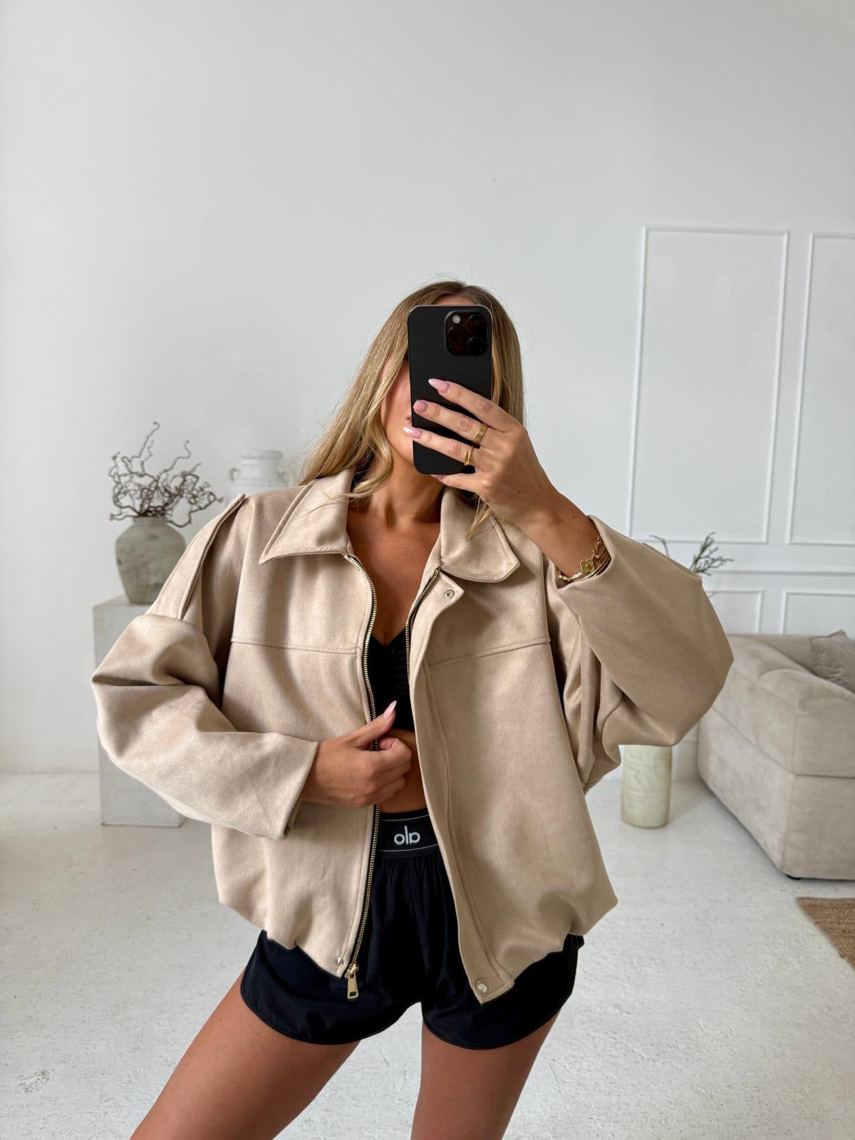 Suede zip jacket - beige