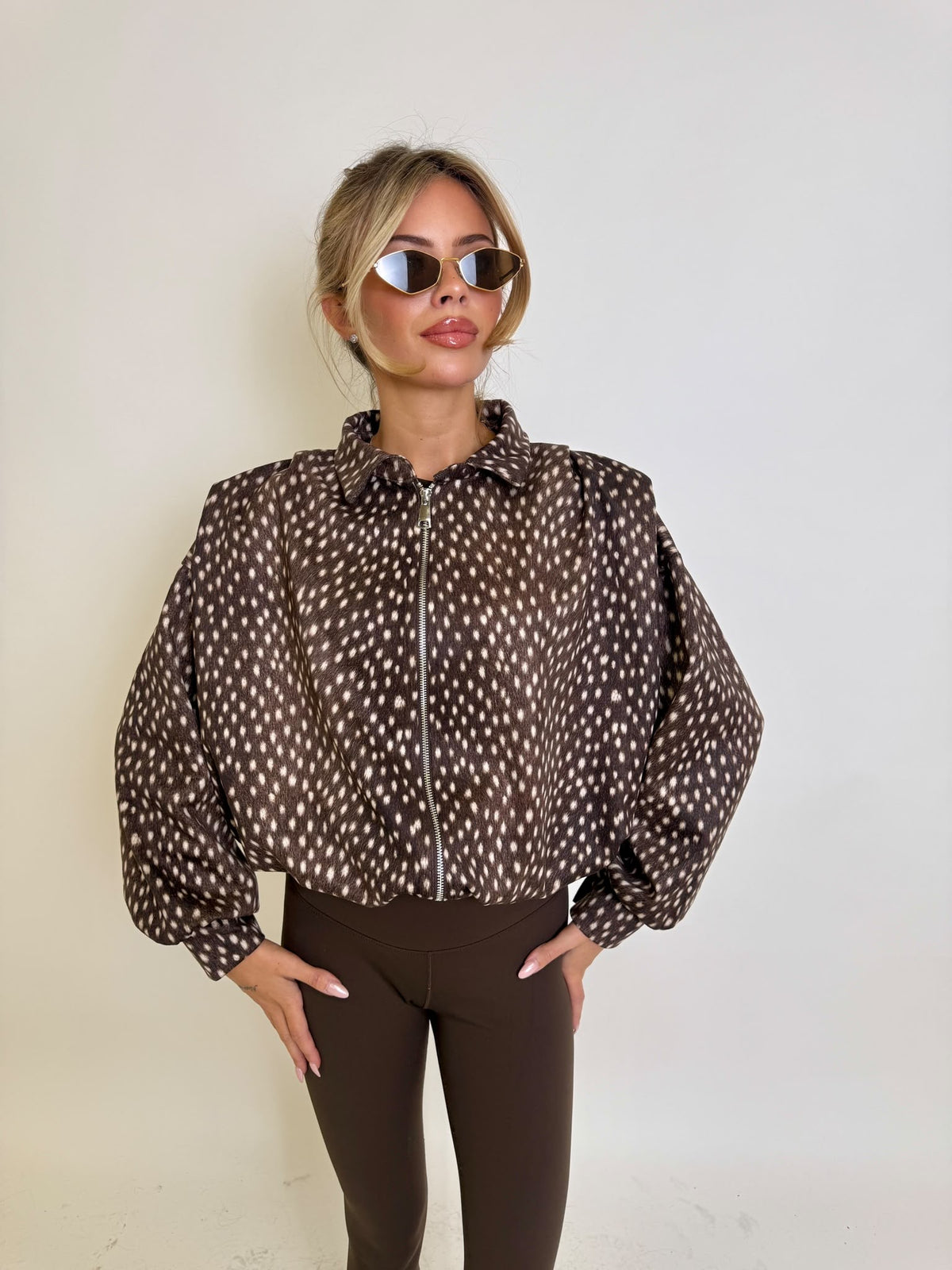Fawn collar bomber jacket - brown