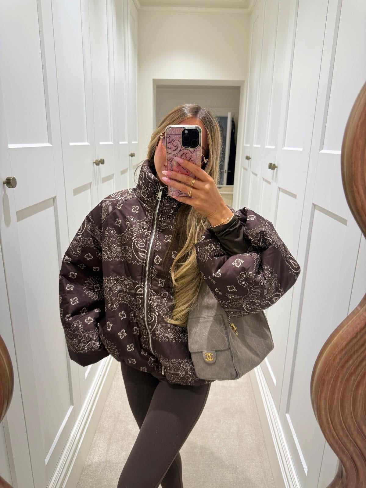 Bandana puffa jacket - brown