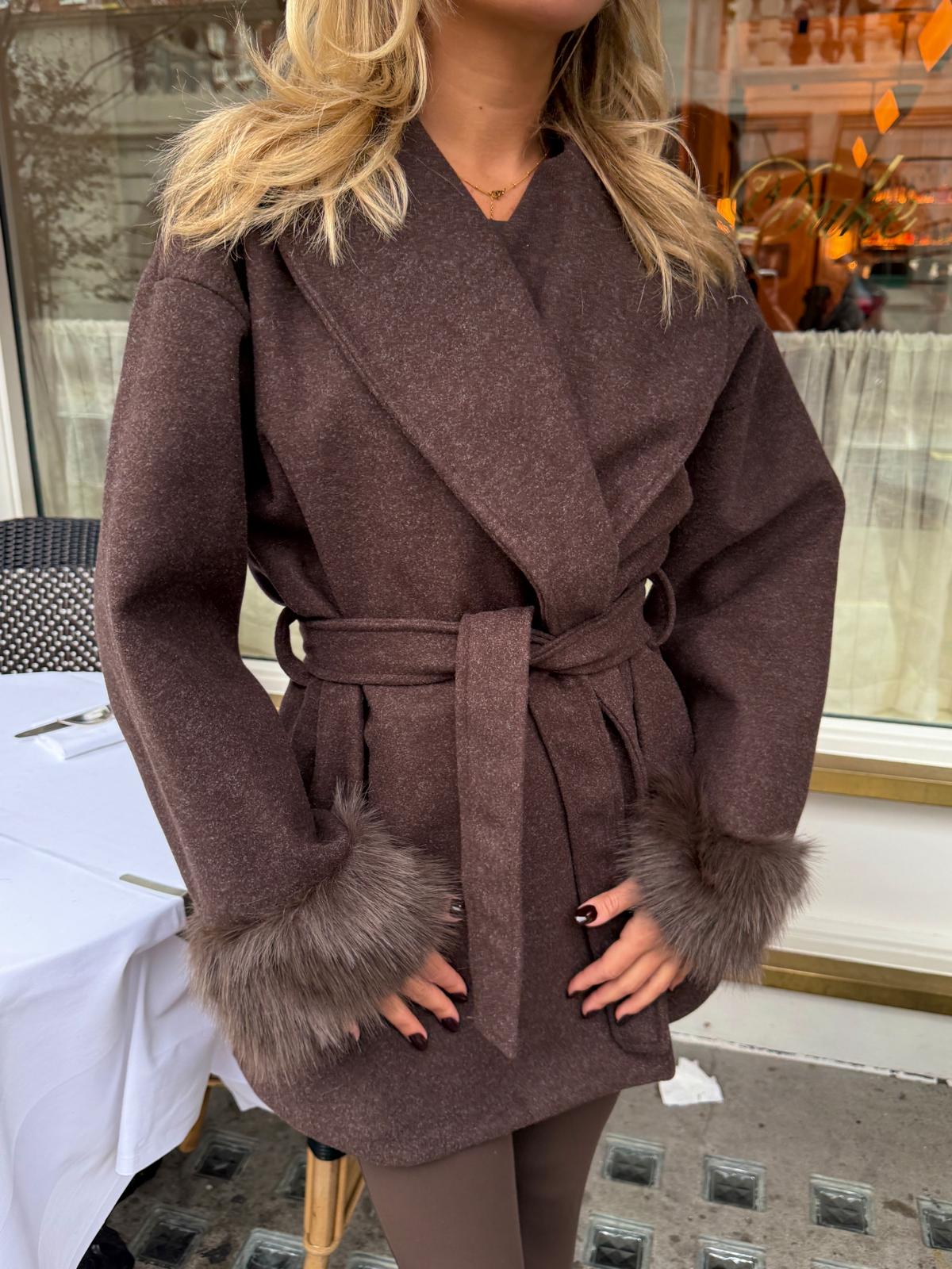 Lucinda faux fur cuff jacket - chocolate