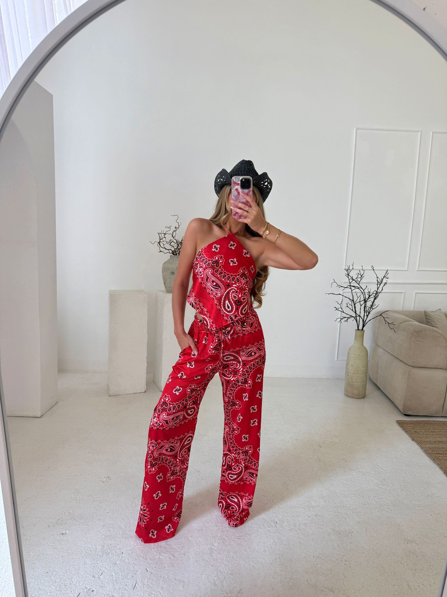 Bandana Trouser Set - Red